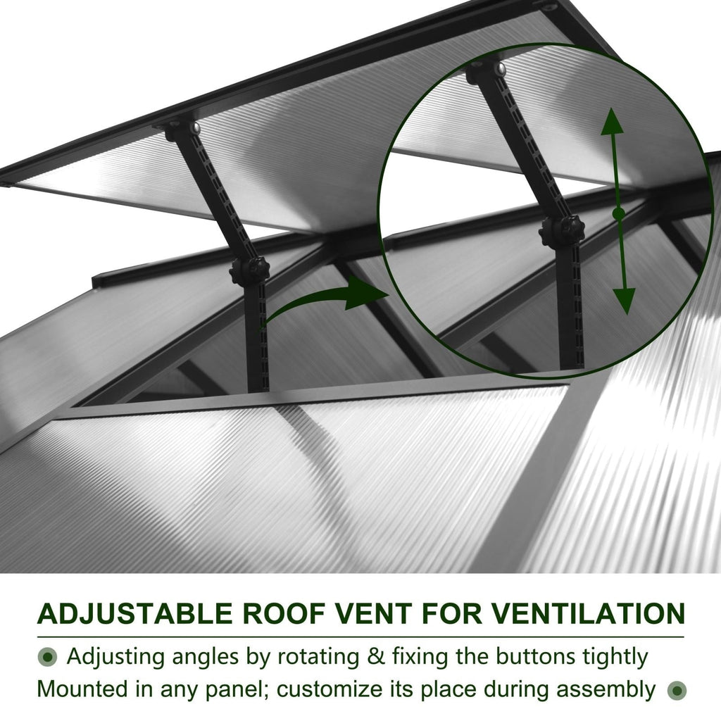 VEIKOUS Aluminum Walk-In Garden Greenhouse Kit with Adjustable Roof Vent and Lockable Door Grey