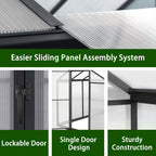 VEIKOUS Aluminum Walk-In Garden Greenhouse Kit with Adjustable Roof Vent and Lockable Door Grey