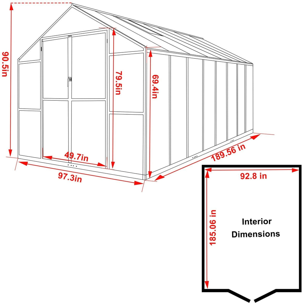 VEIKOUS Aluminum Walk-In Garden Greenhouse Kit with Adjustable Roof Vent and Lockable Door Grey