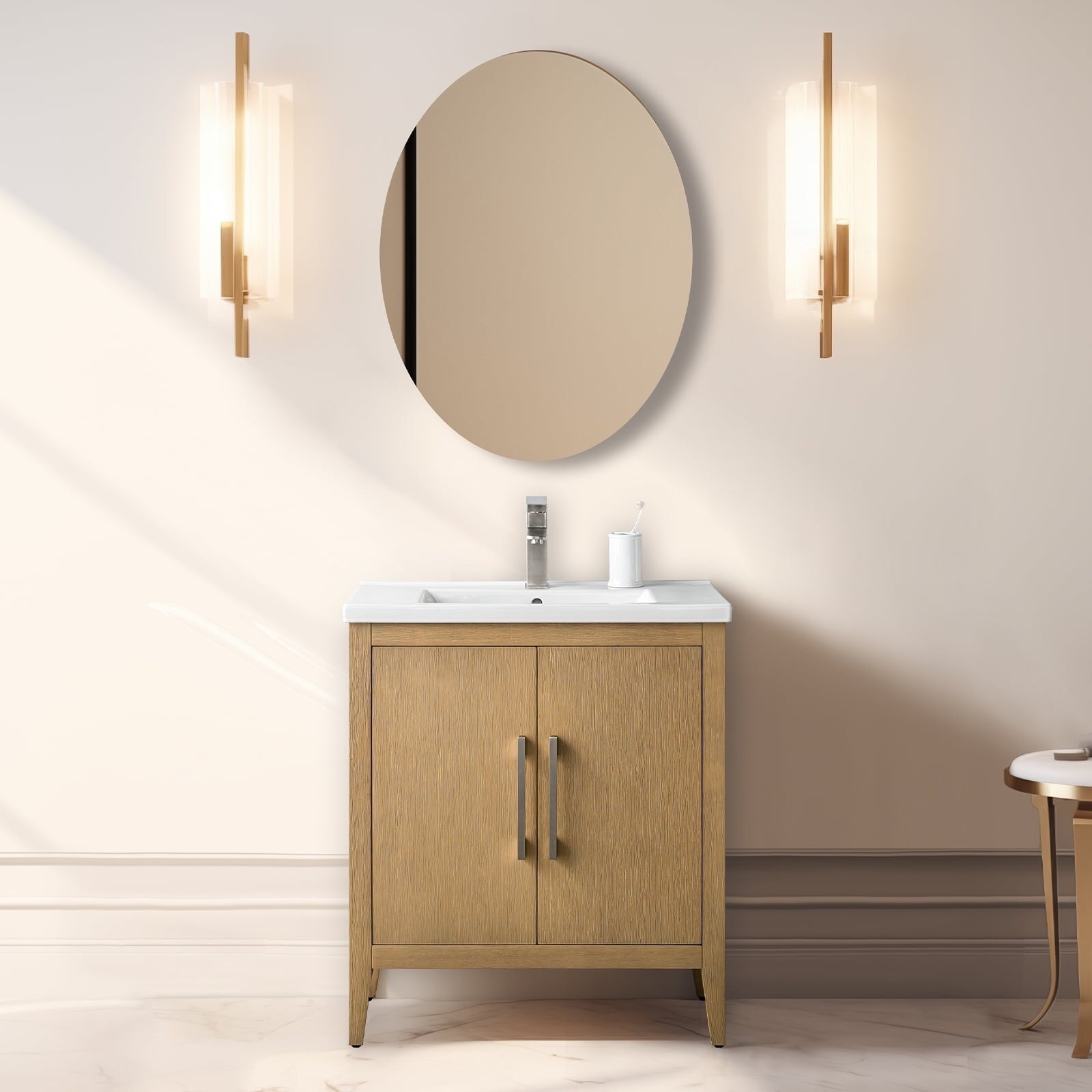 Vanity Art 20 or 24 or 30 Single Sink Bathroom Vanity Cabinet with Ceramic Top
