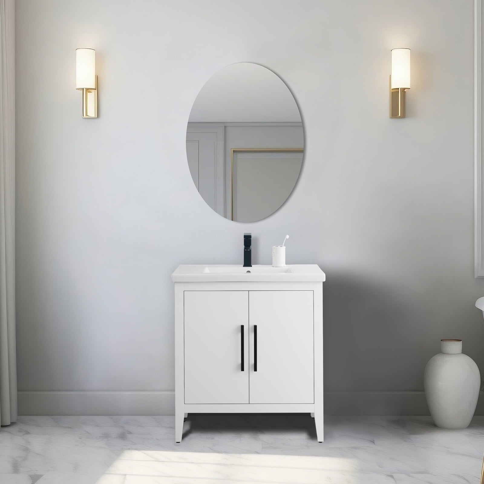 Vanity Art 20 or 24 or 30 Single Sink Bathroom Vanity Cabinet with Ceramic Top