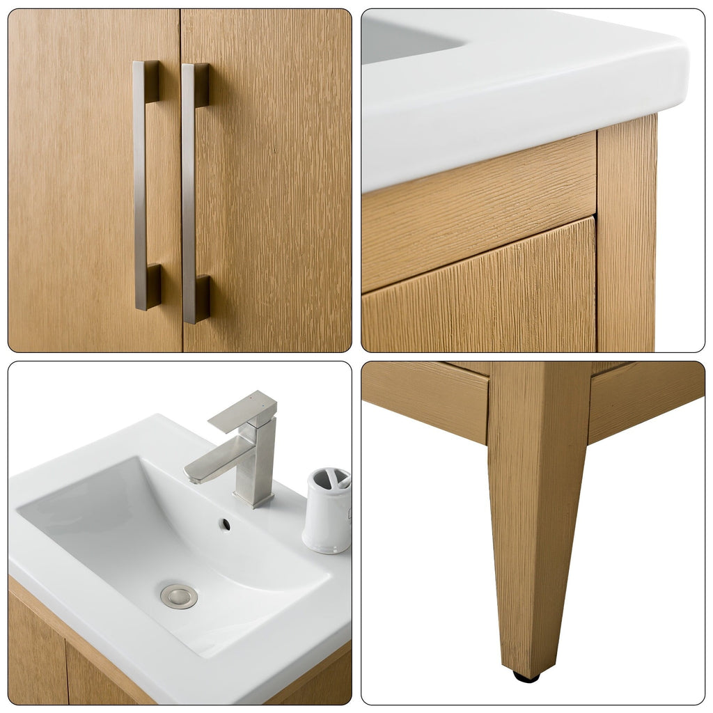 Vanity Art 20 or 24 or 30 Single Sink Bathroom Vanity Cabinet with Ceramic Top
