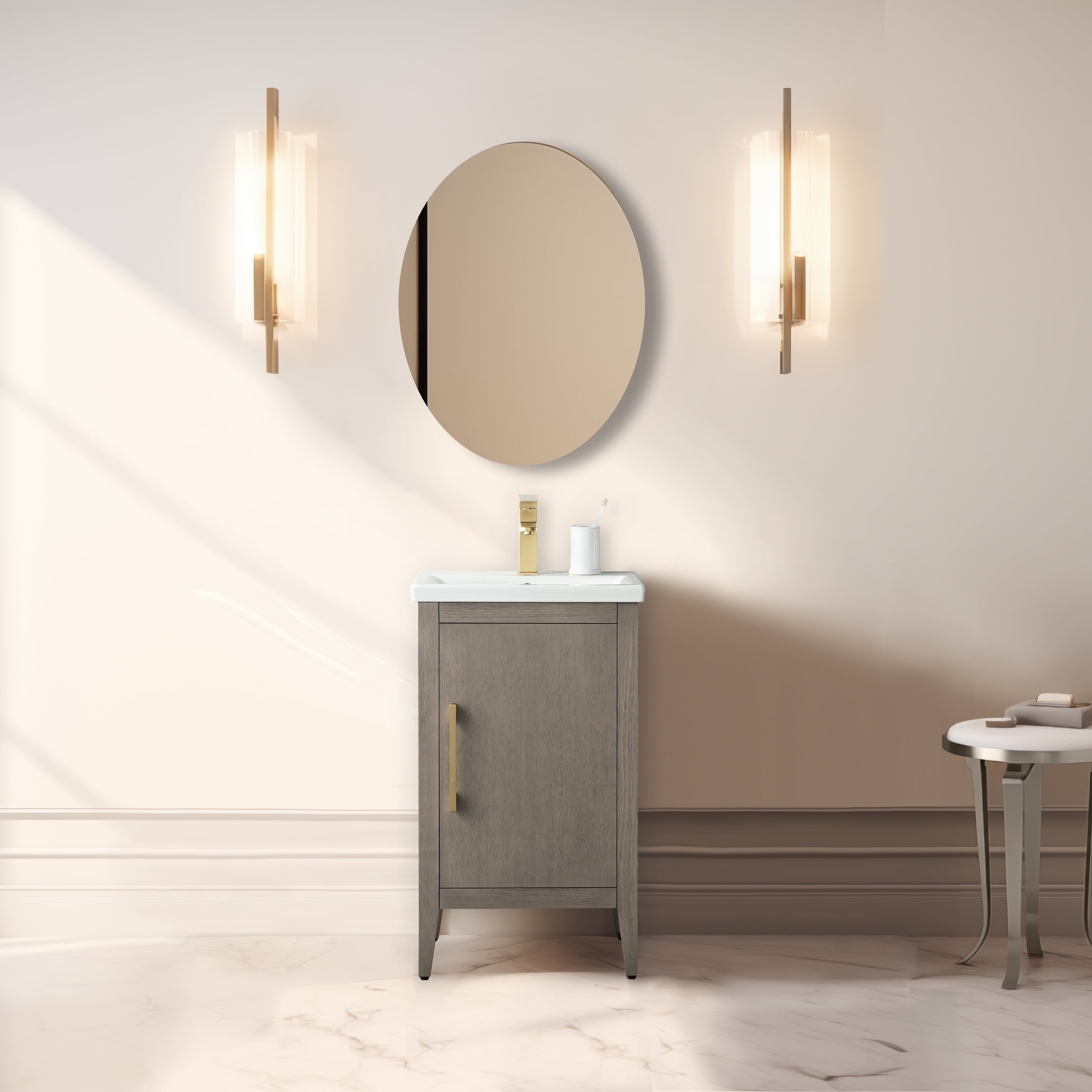 Vanity Art 20 or 24 or 30 Single Sink Bathroom Vanity Cabinet with Ceramic Top