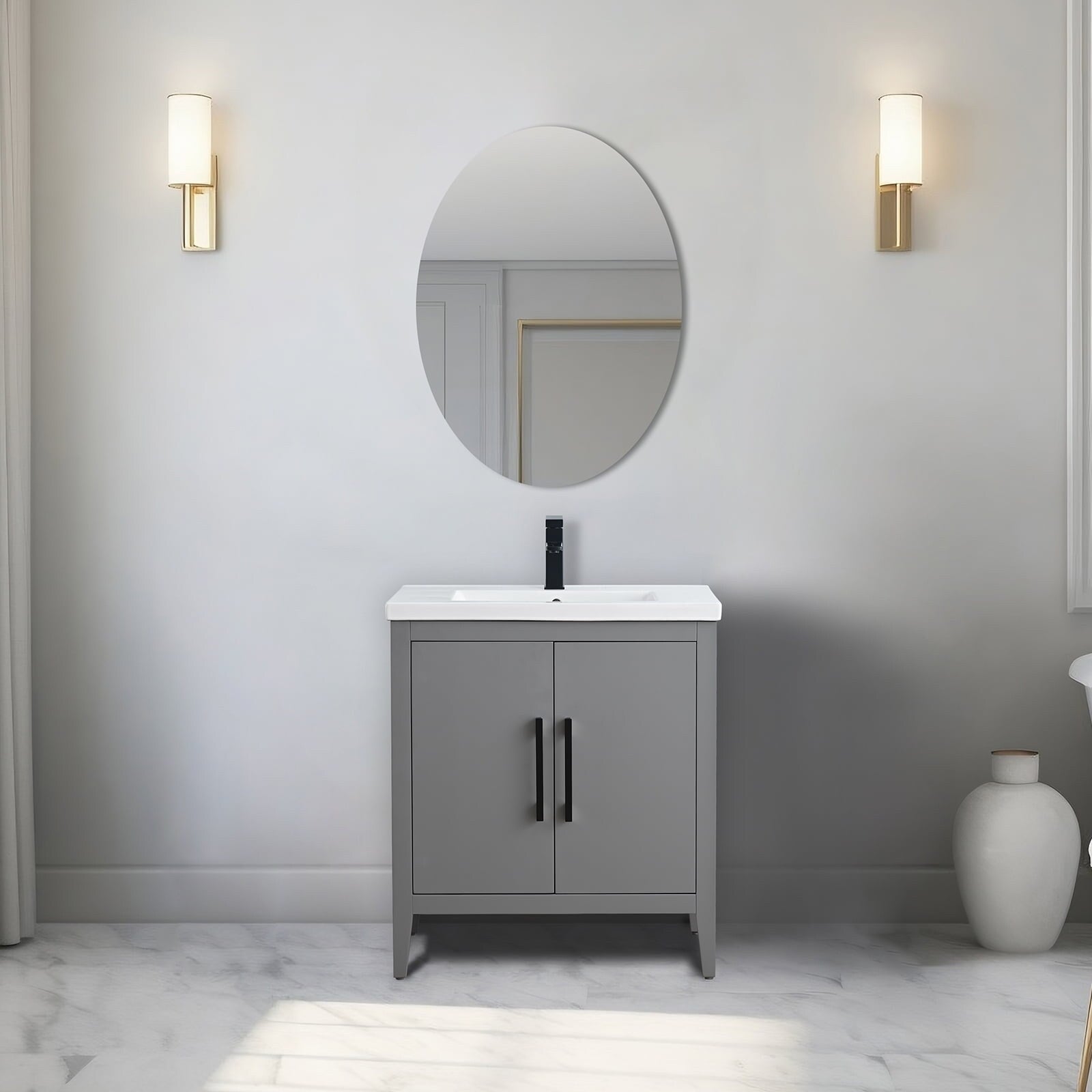 Vanity Art 20 or 24 or 30 Single Sink Bathroom Vanity Cabinet with Ceramic Top