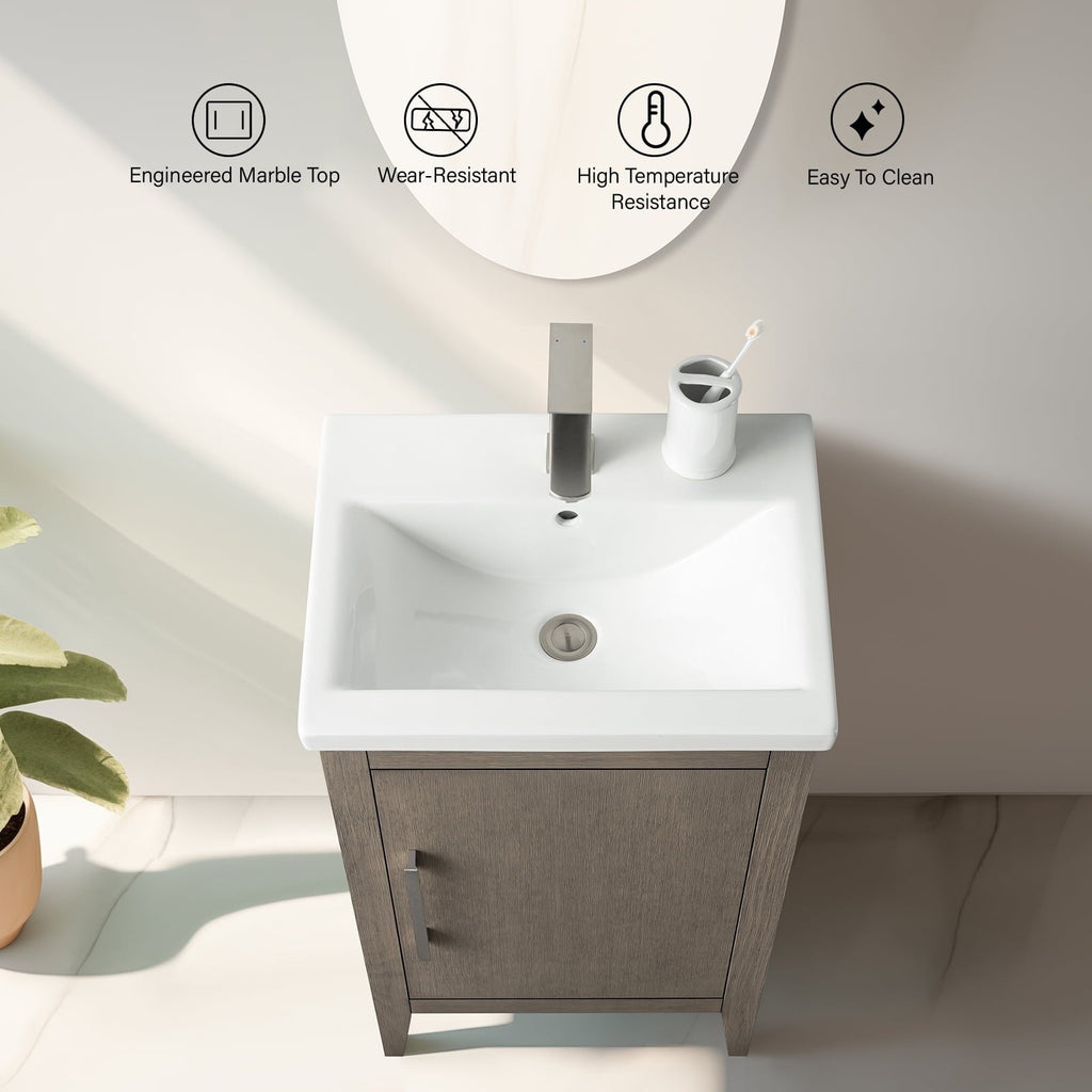 Vanity Art 20 or 24 or 30 Single Sink Bathroom Vanity Cabinet with Ceramic Top