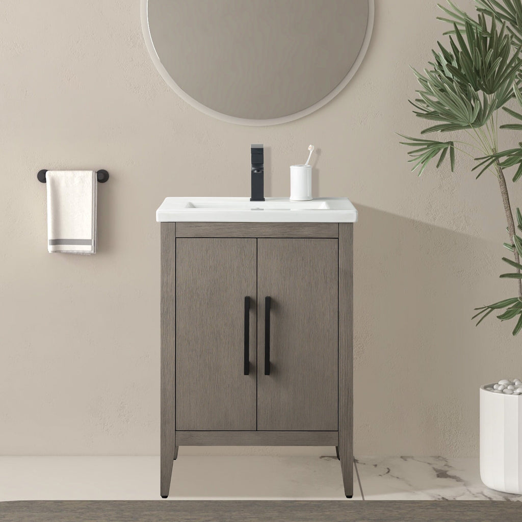 Vanity Art 20 or 24 or 30 Single Sink Bathroom Vanity Cabinet with Ceramic Top