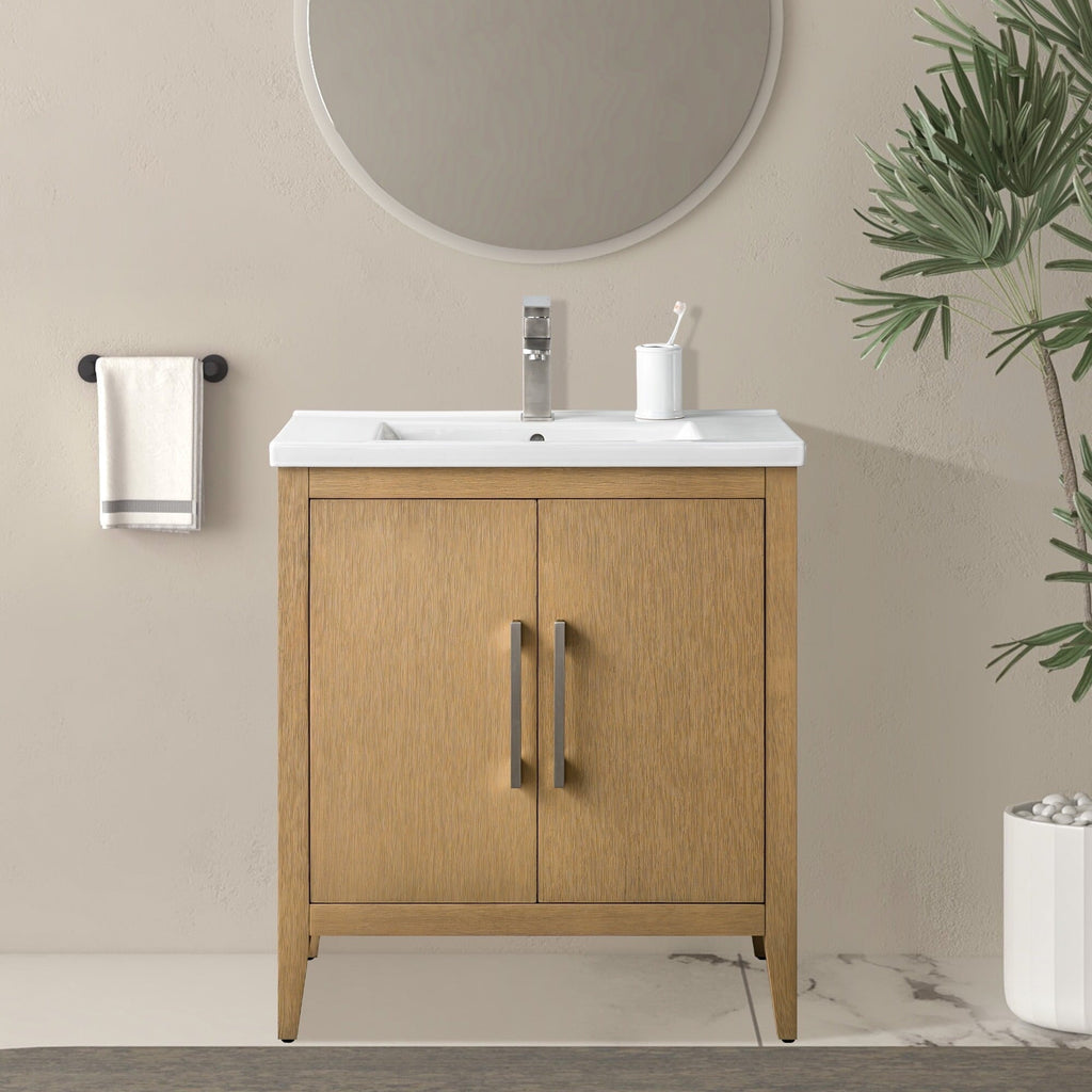 Vanity Art 20 or 24 or 30 Single Sink Bathroom Vanity Cabinet with Ceramic Top