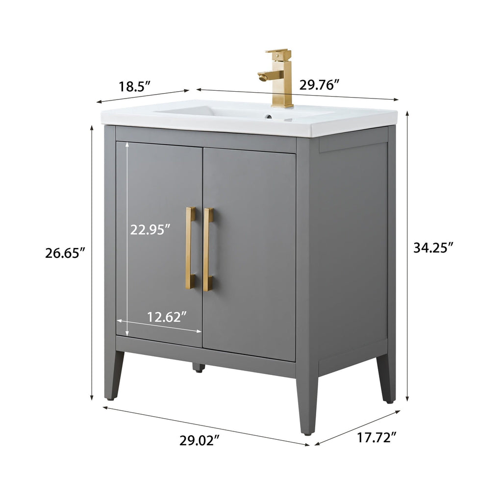 Vanity Art 20 or 24 or 30 Single Sink Bathroom Vanity Cabinet with Ceramic Top