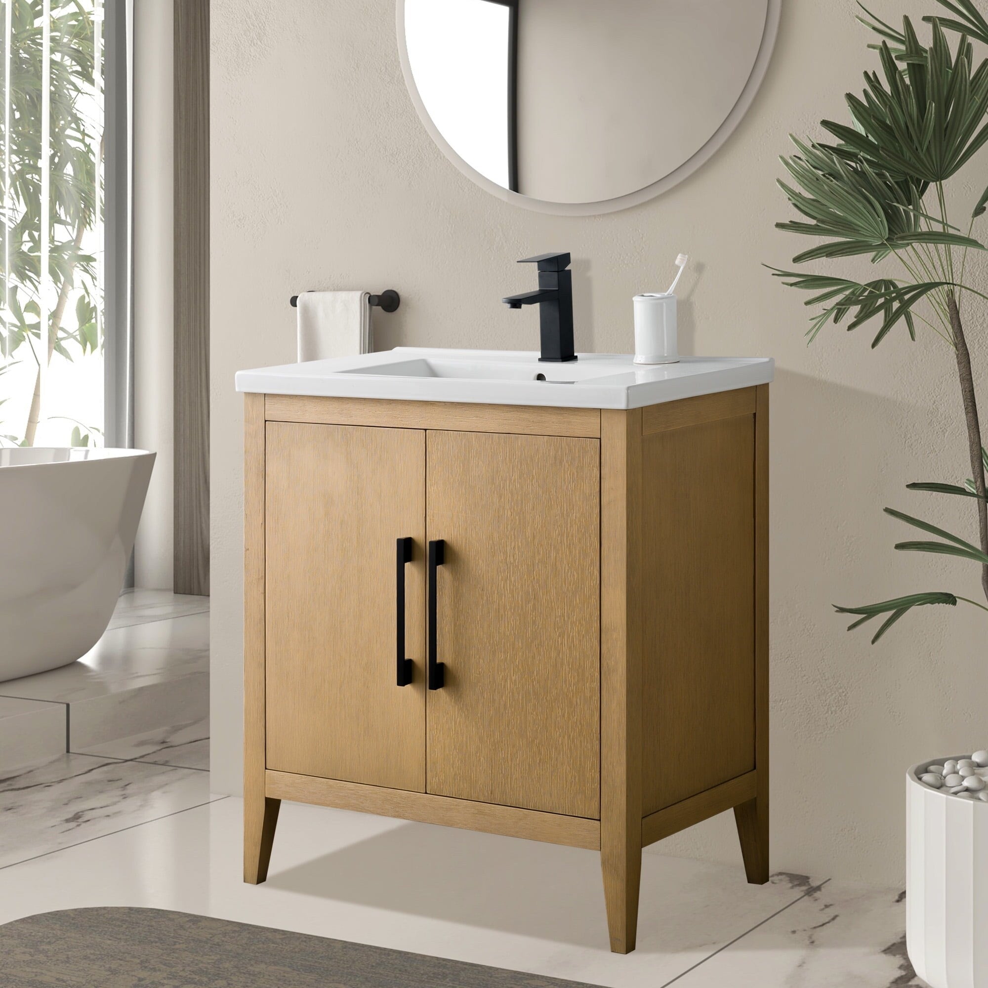 Vanity Art 20 or 24 or 30 Single Sink Bathroom Vanity Cabinet with Ceramic Top