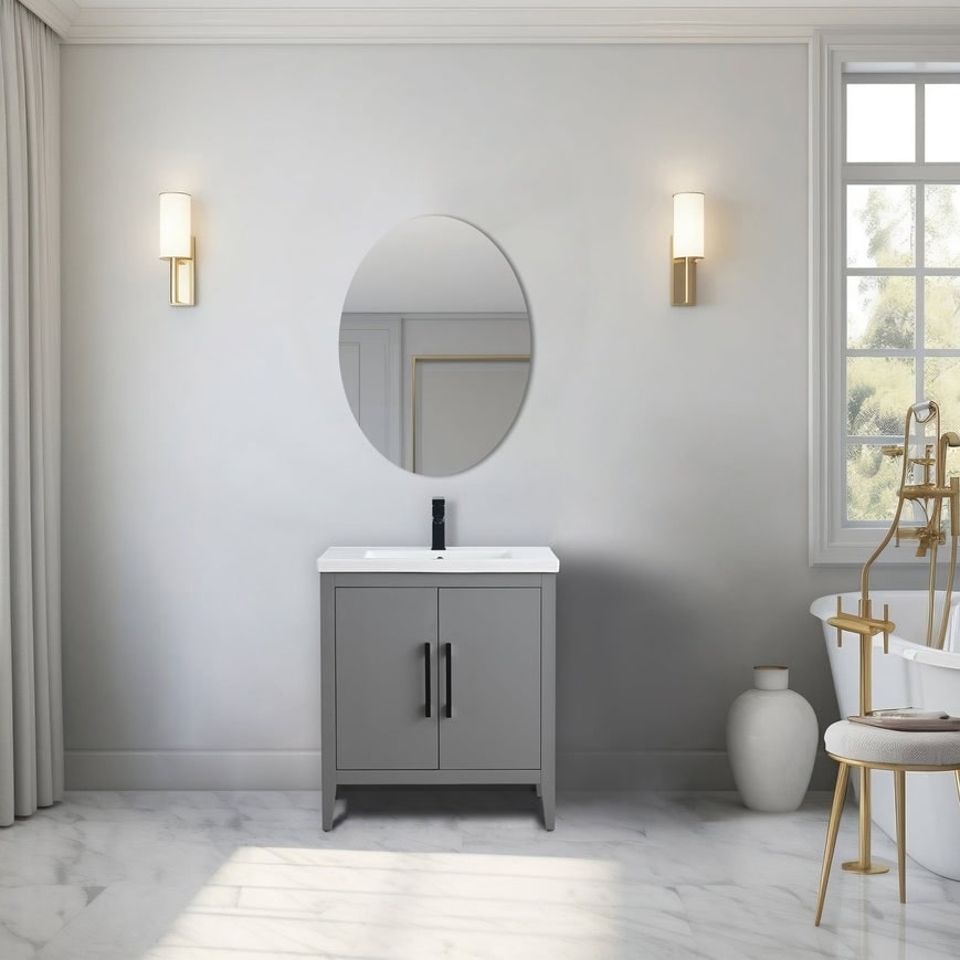 Vanity Art 20 or 24 or 30 Single Sink Bathroom Vanity Cabinet with Ceramic Top