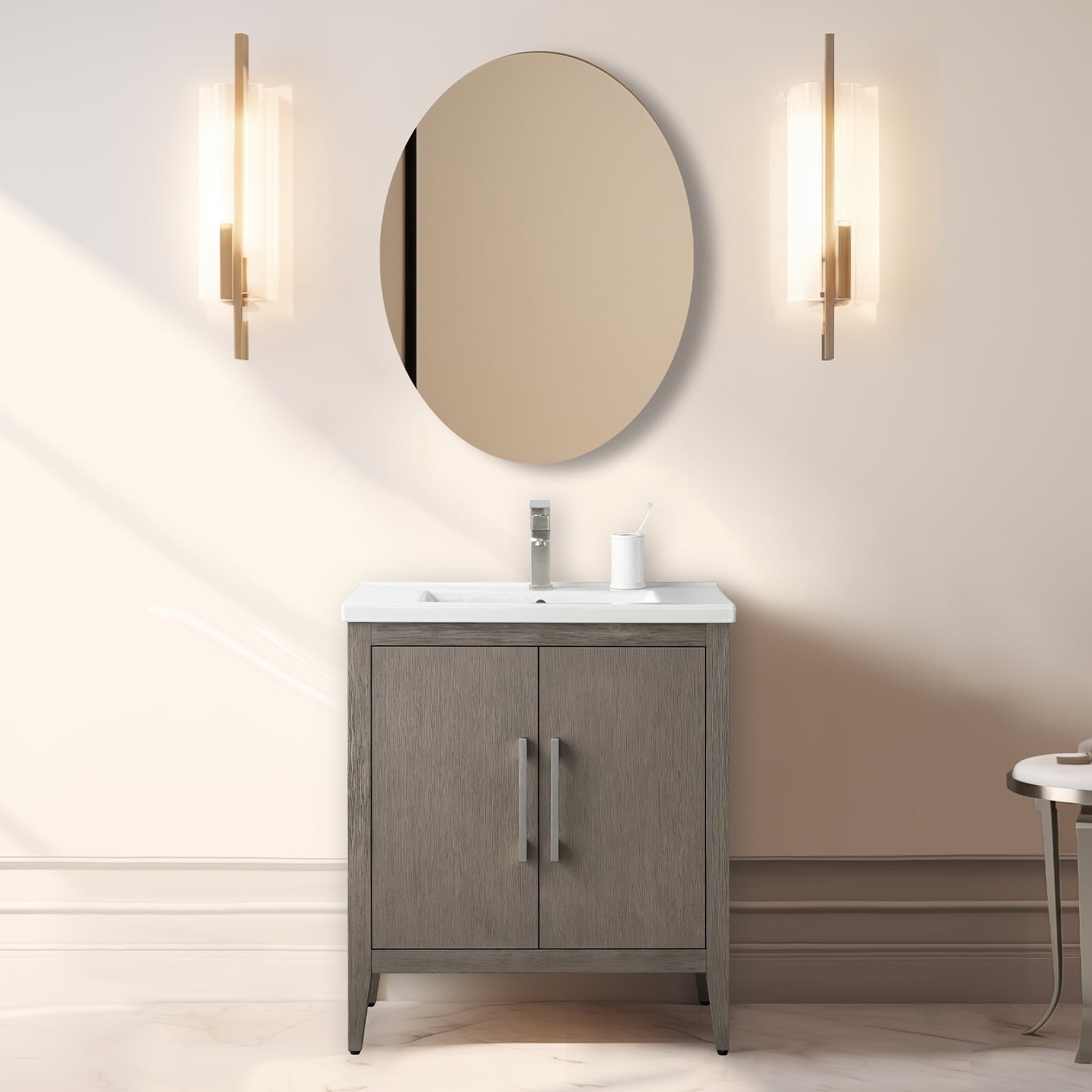 Vanity Art 20 or 24 or 30 Single Sink Bathroom Vanity Cabinet with Ceramic Top