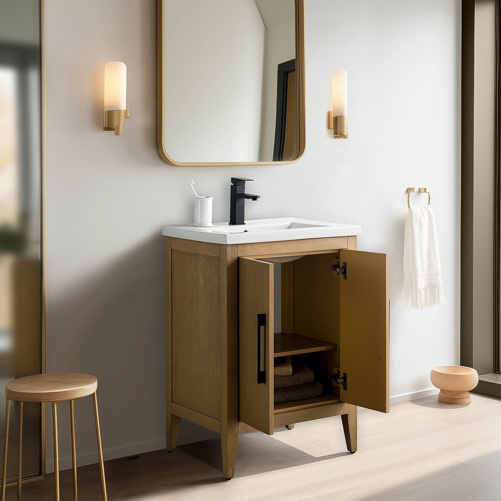 Vanity Art 20 or 24 or 30 Single Sink Bathroom Vanity Cabinet with Ceramic Top
