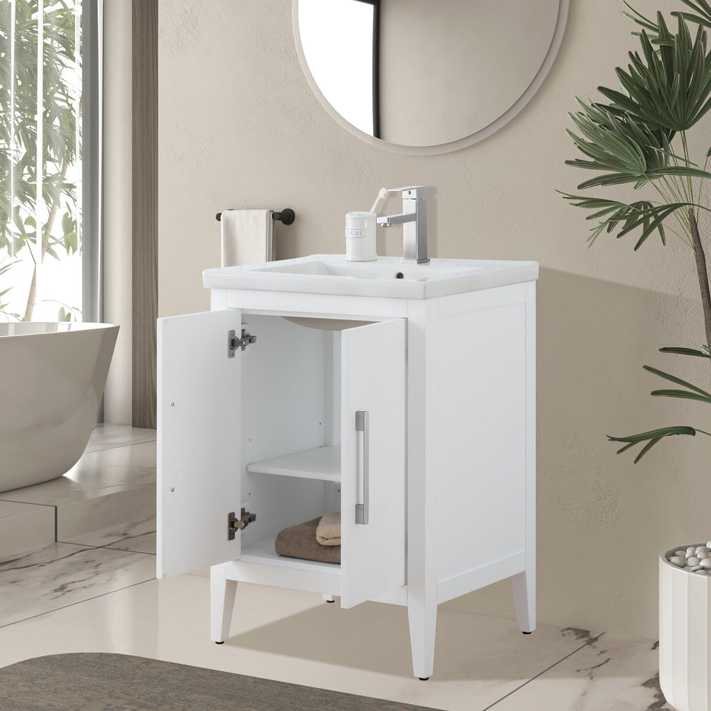 Vanity Art 20 or 24 or 30 Single Sink Bathroom Vanity Cabinet with Ceramic Top