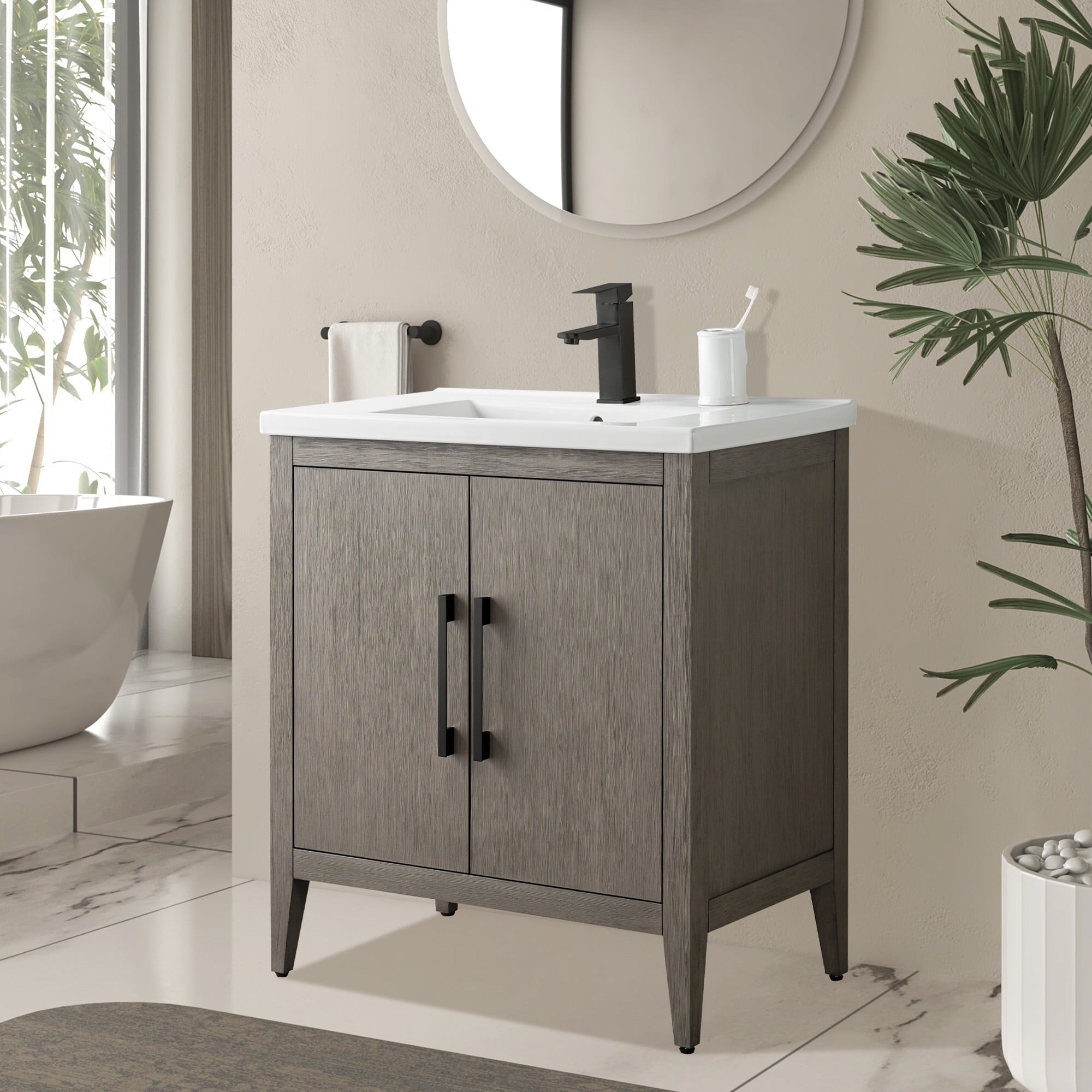 Vanity Art 20 or 24 or 30 Single Sink Bathroom Vanity Cabinet with Ceramic Top