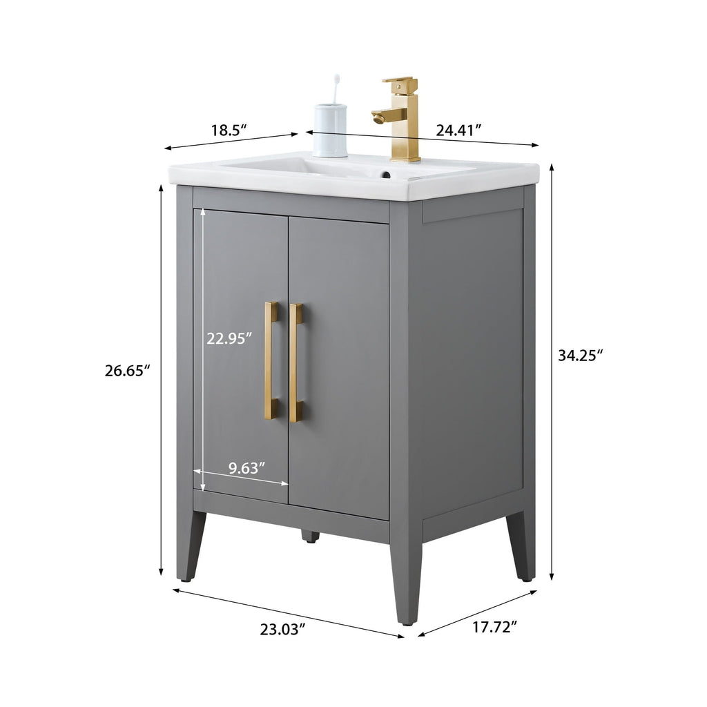 Vanity Art 20 or 24 or 30 Single Sink Bathroom Vanity Cabinet with Ceramic Top