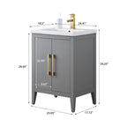 Vanity Art 20 or 24 or 30 Single Sink Bathroom Vanity Cabinet with Ceramic Top
