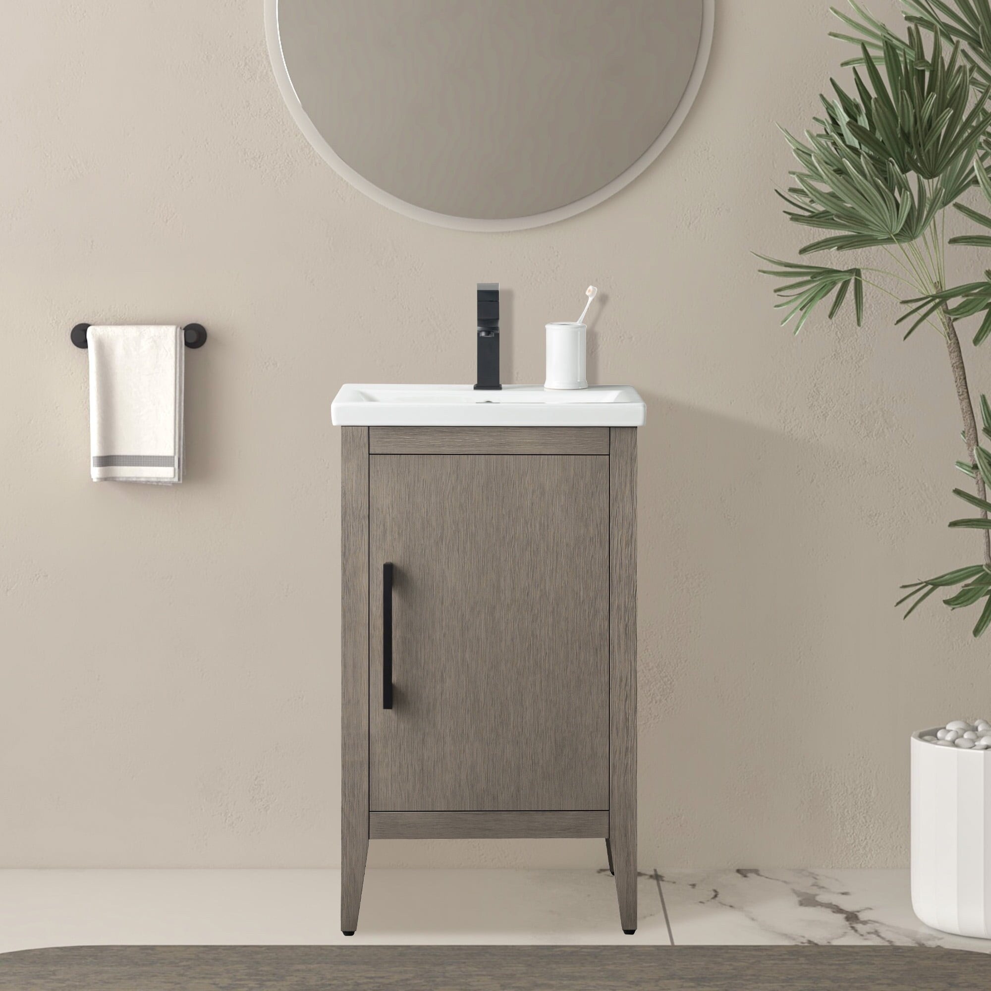 Vanity Art 20 or 24 or 30 Single Sink Bathroom Vanity Cabinet with Ceramic Top
