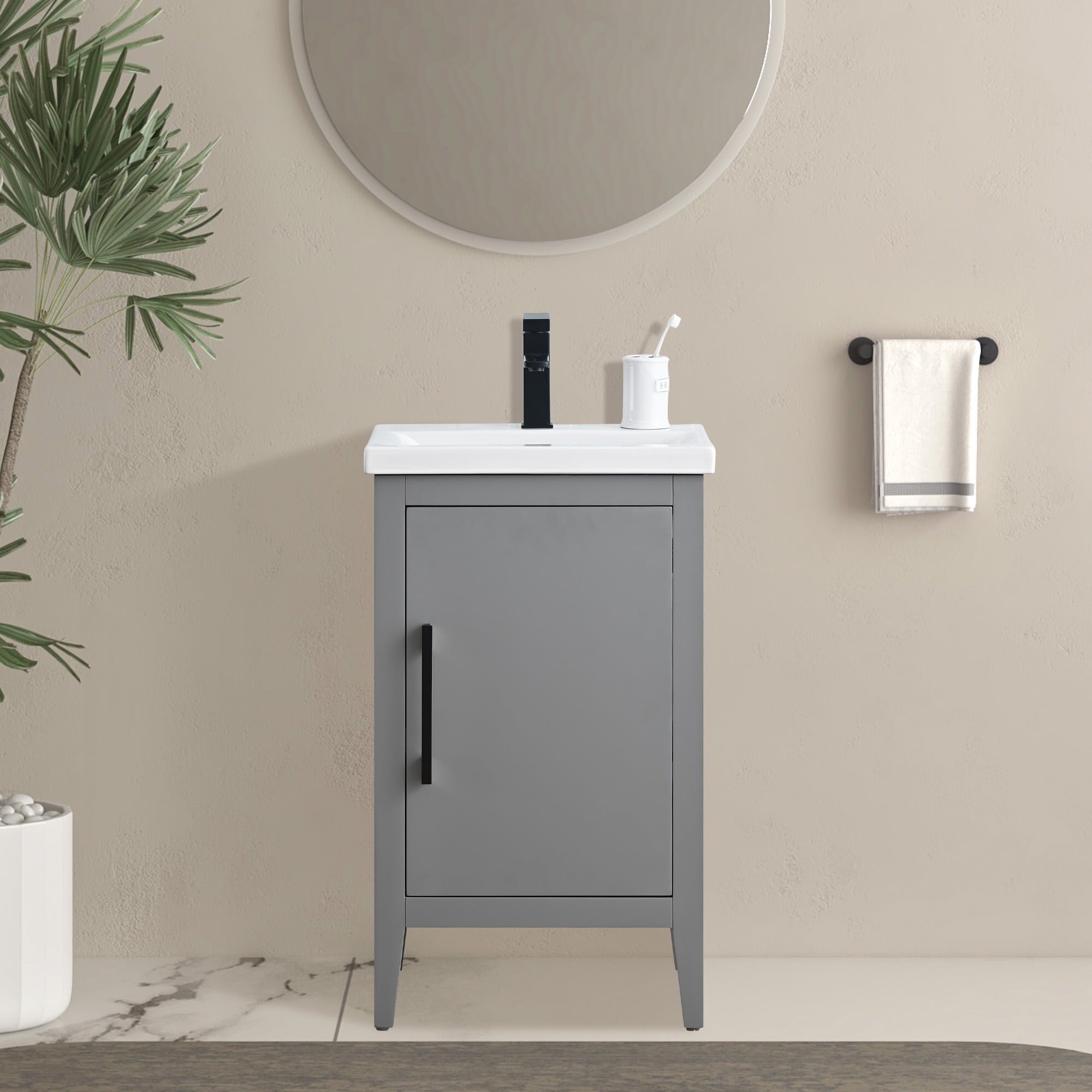 Vanity Art 20 or 24 or 30 Single Sink Bathroom Vanity Cabinet with Ceramic Top