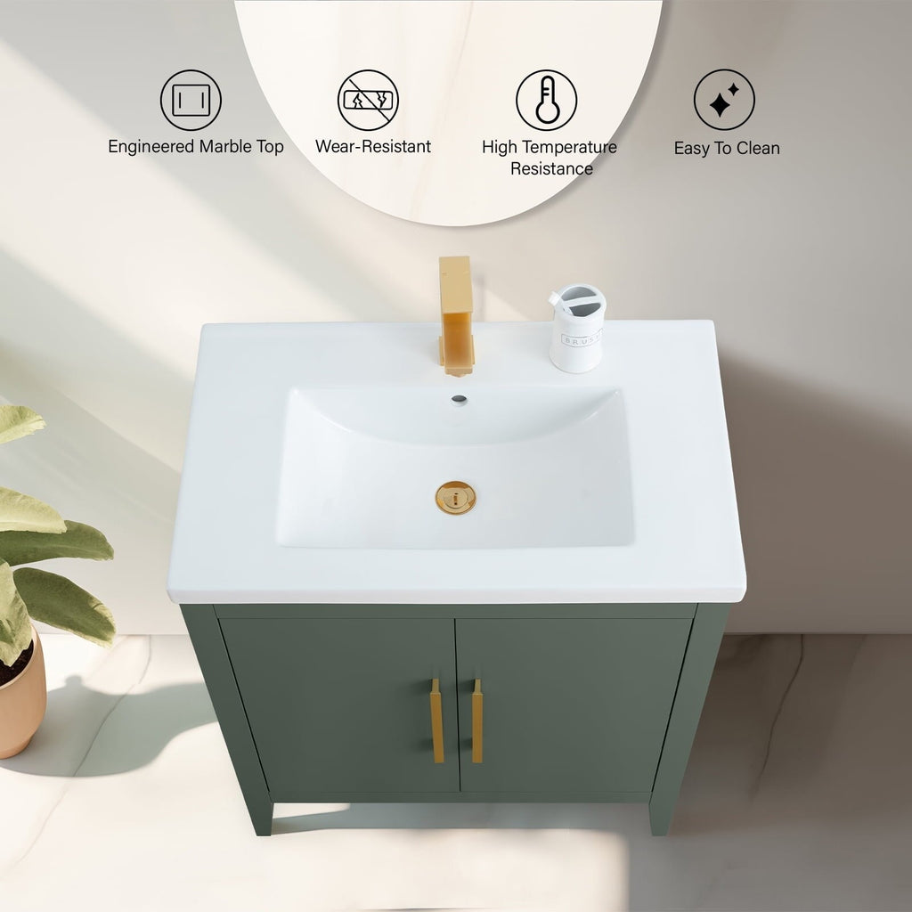 Vanity Art 20 or 24 or 30 Single Sink Bathroom Vanity Cabinet with Ceramic Top
