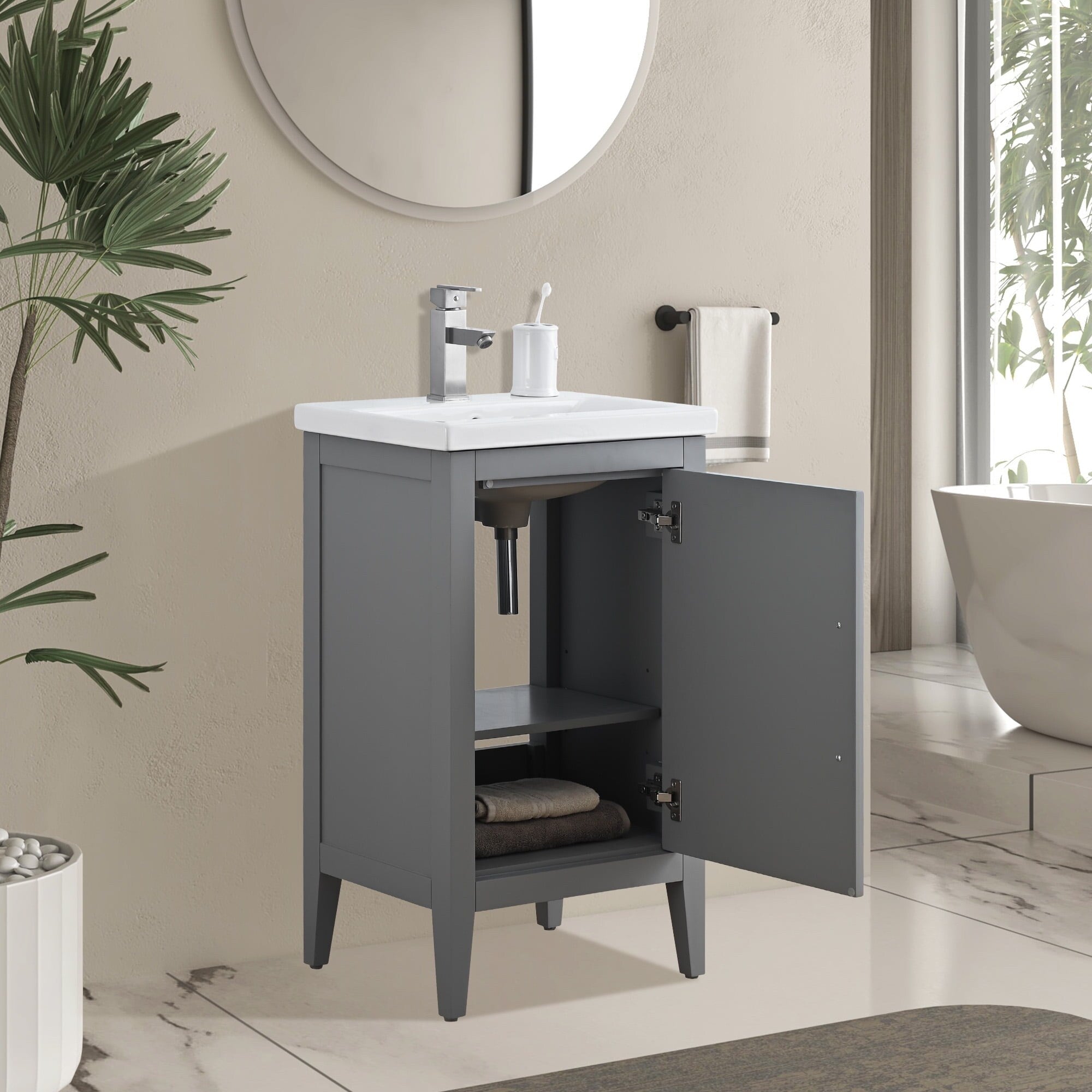 Vanity Art 20 or 24 or 30 Single Sink Bathroom Vanity Cabinet with Ceramic Top