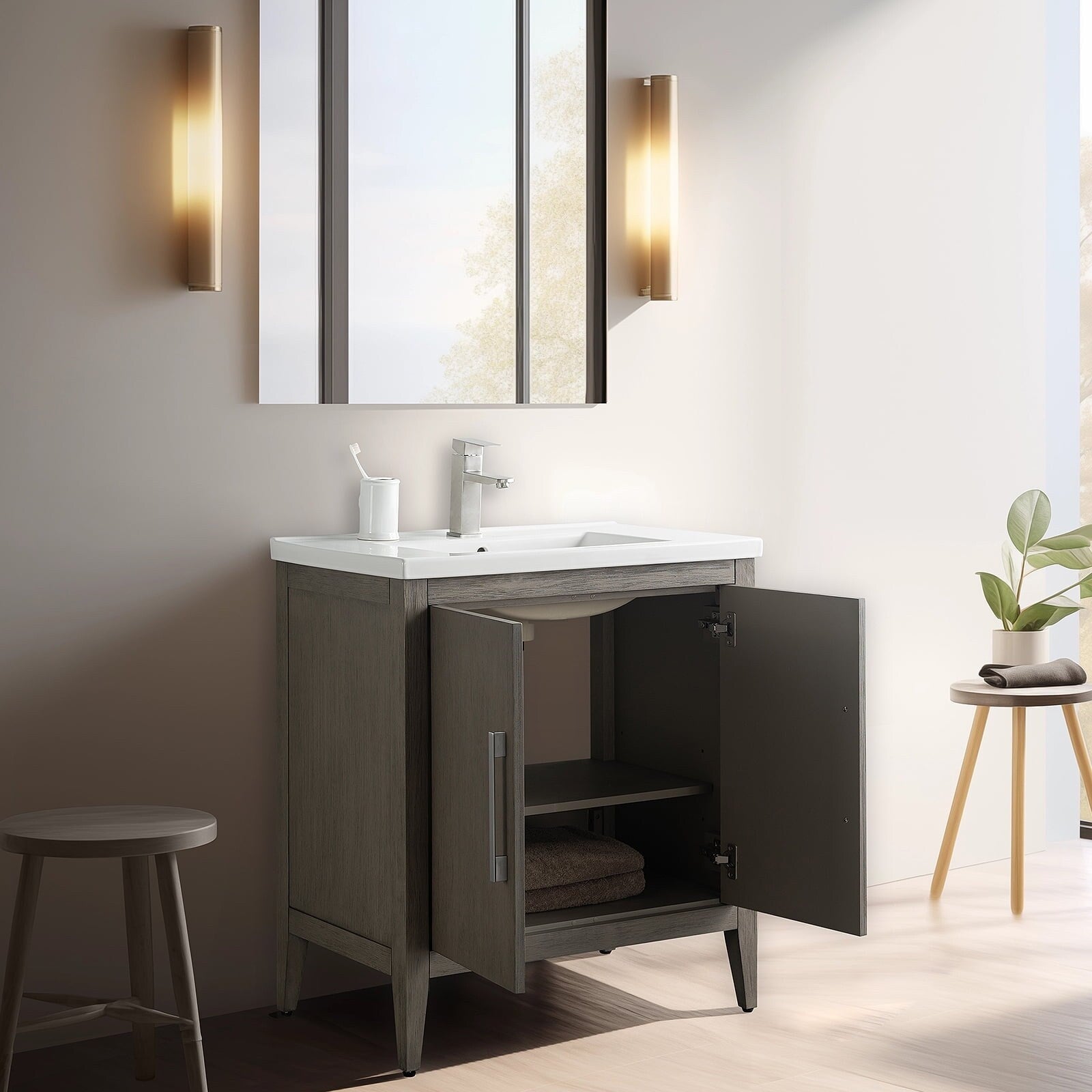 Vanity Art 20 or 24 or 30 Single Sink Bathroom Vanity Cabinet with Ceramic Top