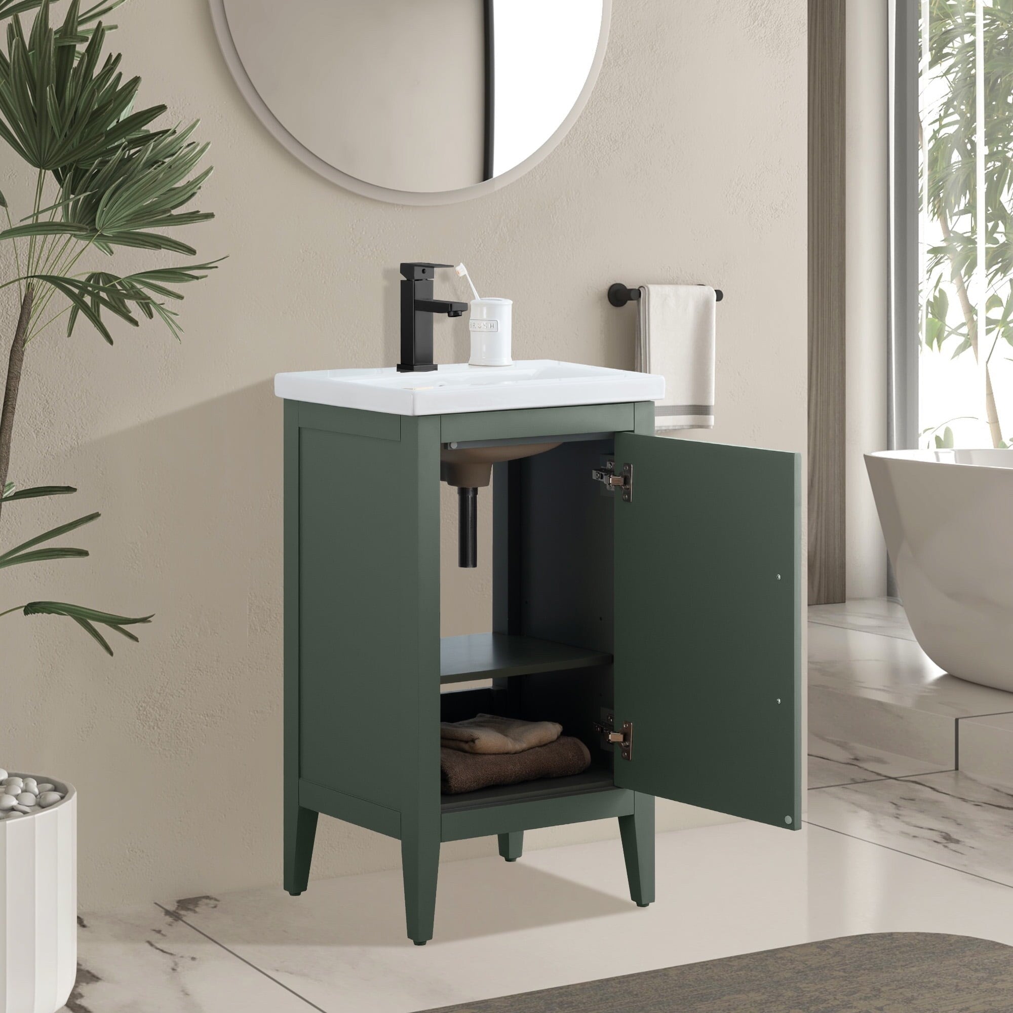 Vanity Art 20 or 24 or 30 Single Sink Bathroom Vanity Cabinet with Ceramic Top