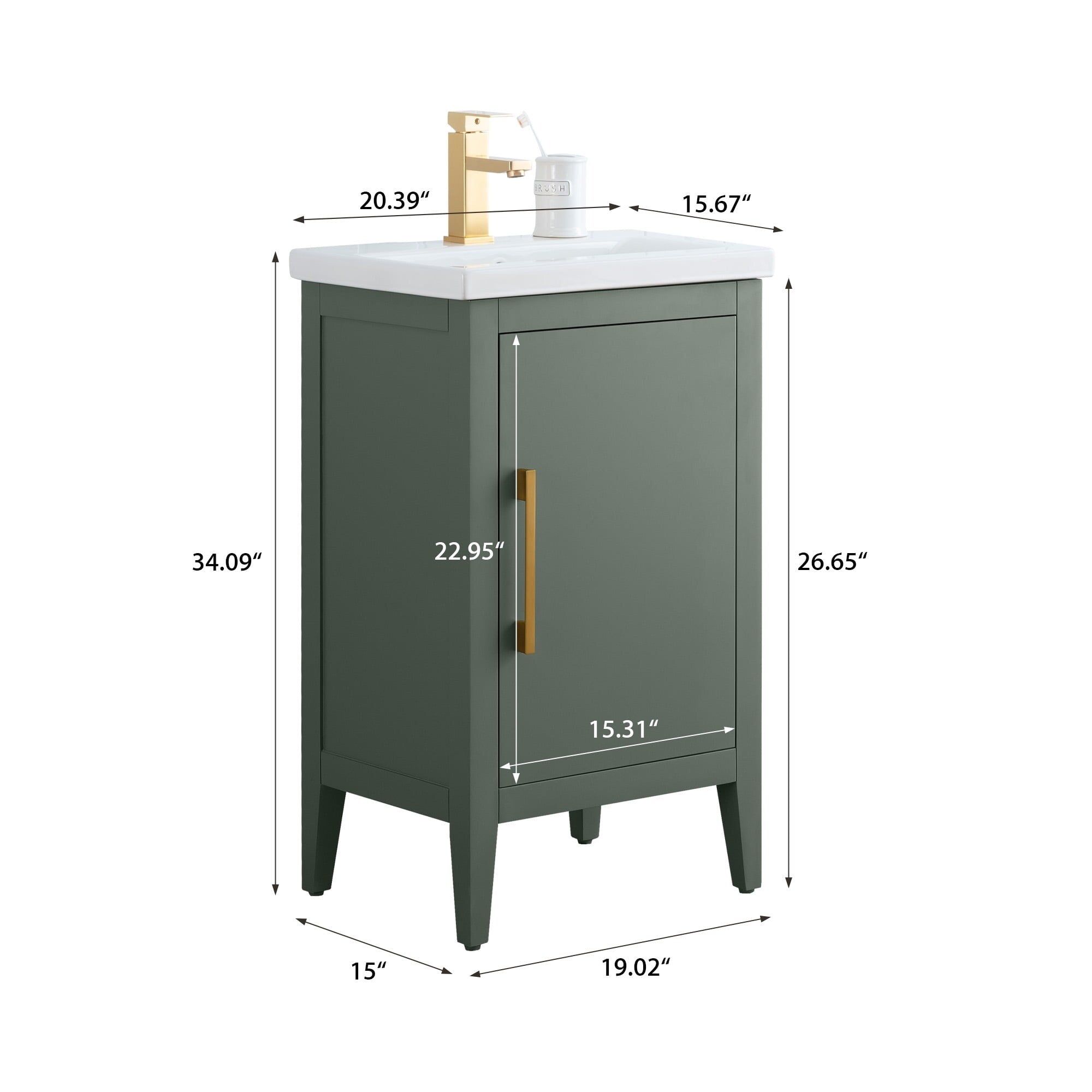 Vanity Art 20 or 24 or 30 Single Sink Bathroom Vanity Cabinet with Ceramic Top