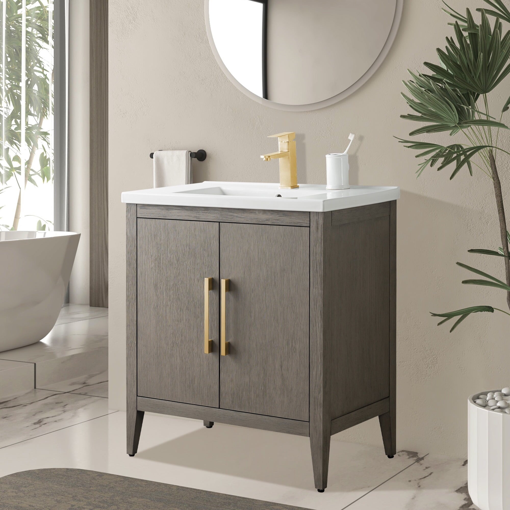 Vanity Art 20 or 24 or 30 Single Sink Bathroom Vanity Cabinet with Ceramic Top