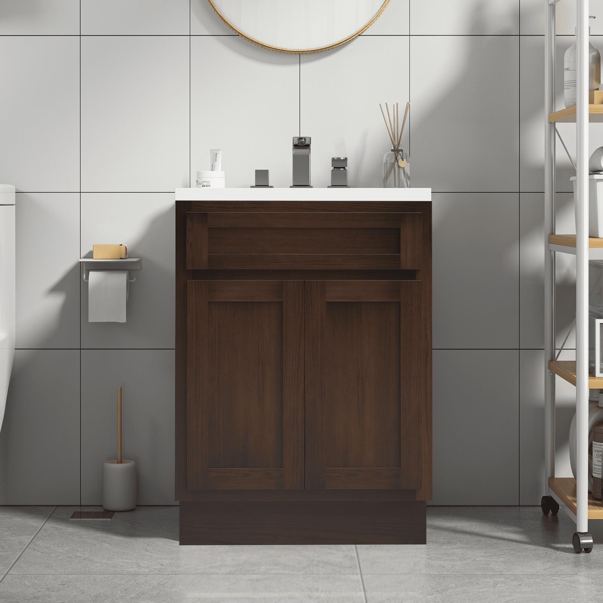 Vanity Art 24-inch Solid Wood Single Sink Bathroom Vanity Cabinet