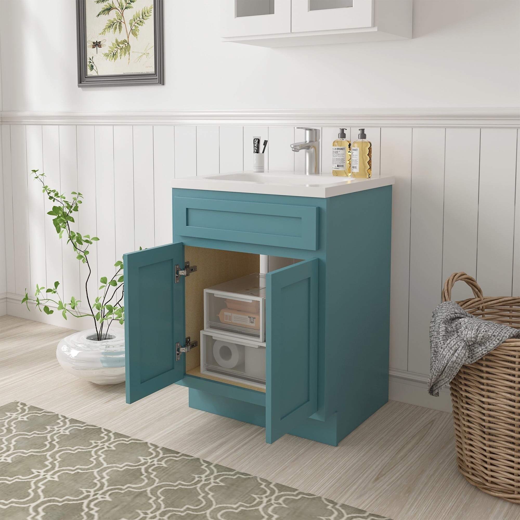 Vanity Art 24-inch Solid Wood Single Sink Bathroom Vanity Cabinet