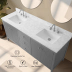 Vanity Art 72 Double Sink Bathroom Vanity Cabinet with Engineered Marble Top