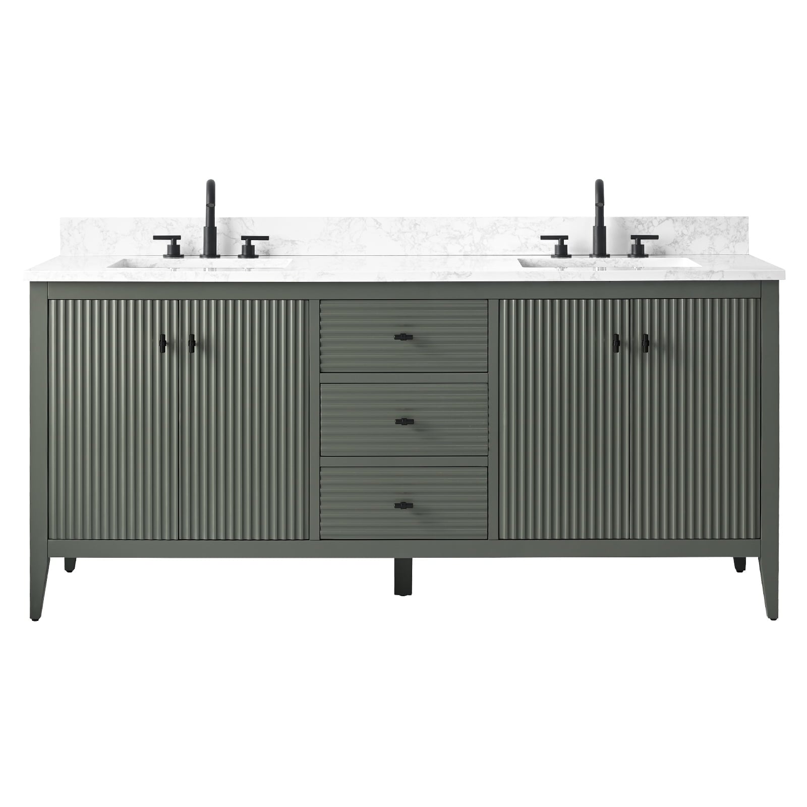 Vanity Art 72 Double Sink Bathroom Vanity Cabinet with Engineered Marble Top