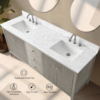 Vanity Art 72 Double Sink Bathroom Vanity Cabinet with Engineered Marble Top