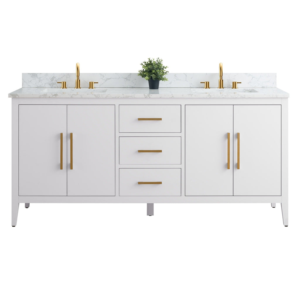 Vanity Art 72 Double Sink Bathroom Vanity Cabinet with Engineered Marble Top
