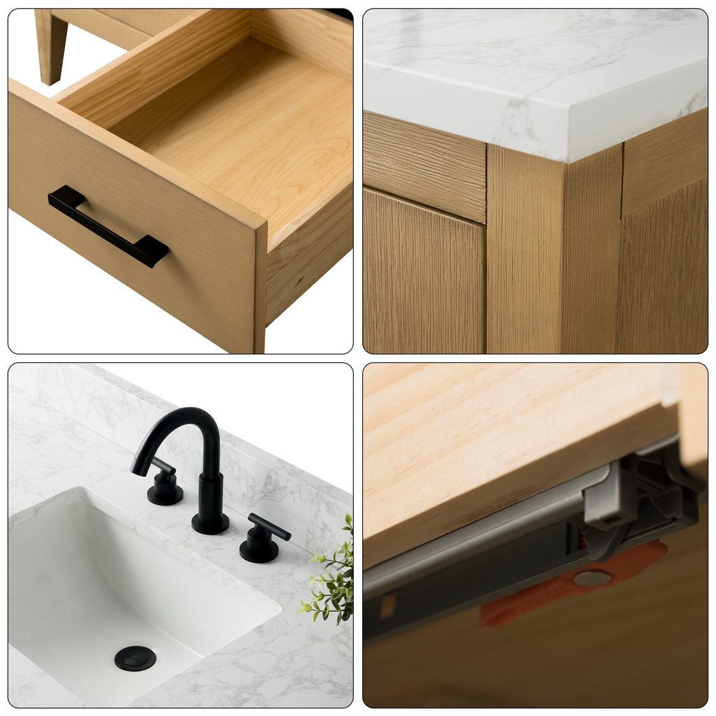 Vanity Art 72 Double Sink Bathroom Vanity Cabinet with Engineered Marble Top