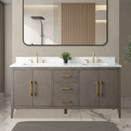 Vanity Art 72 Double Sink Bathroom Vanity Cabinet with Engineered Marble Top