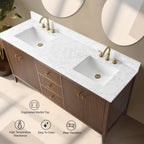 Vanity Art 72 Double Sink Bathroom Vanity Cabinet with Engineered Marble Top