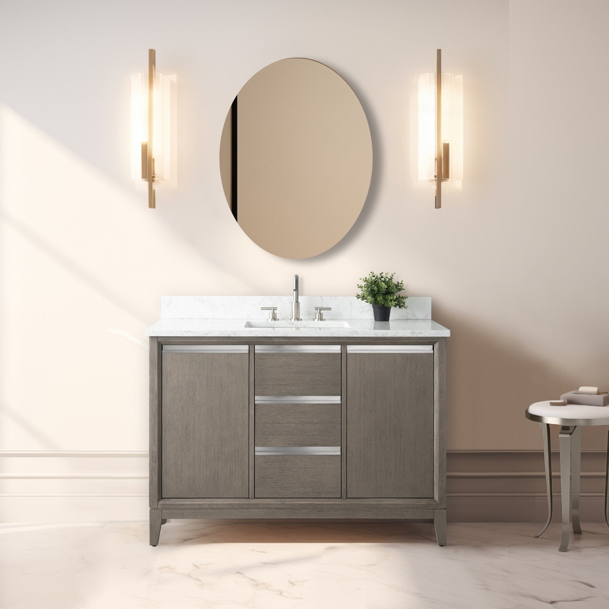 Vanity Art Bathroom Vanity with Ceramic Sink and Engineered Marble Top
