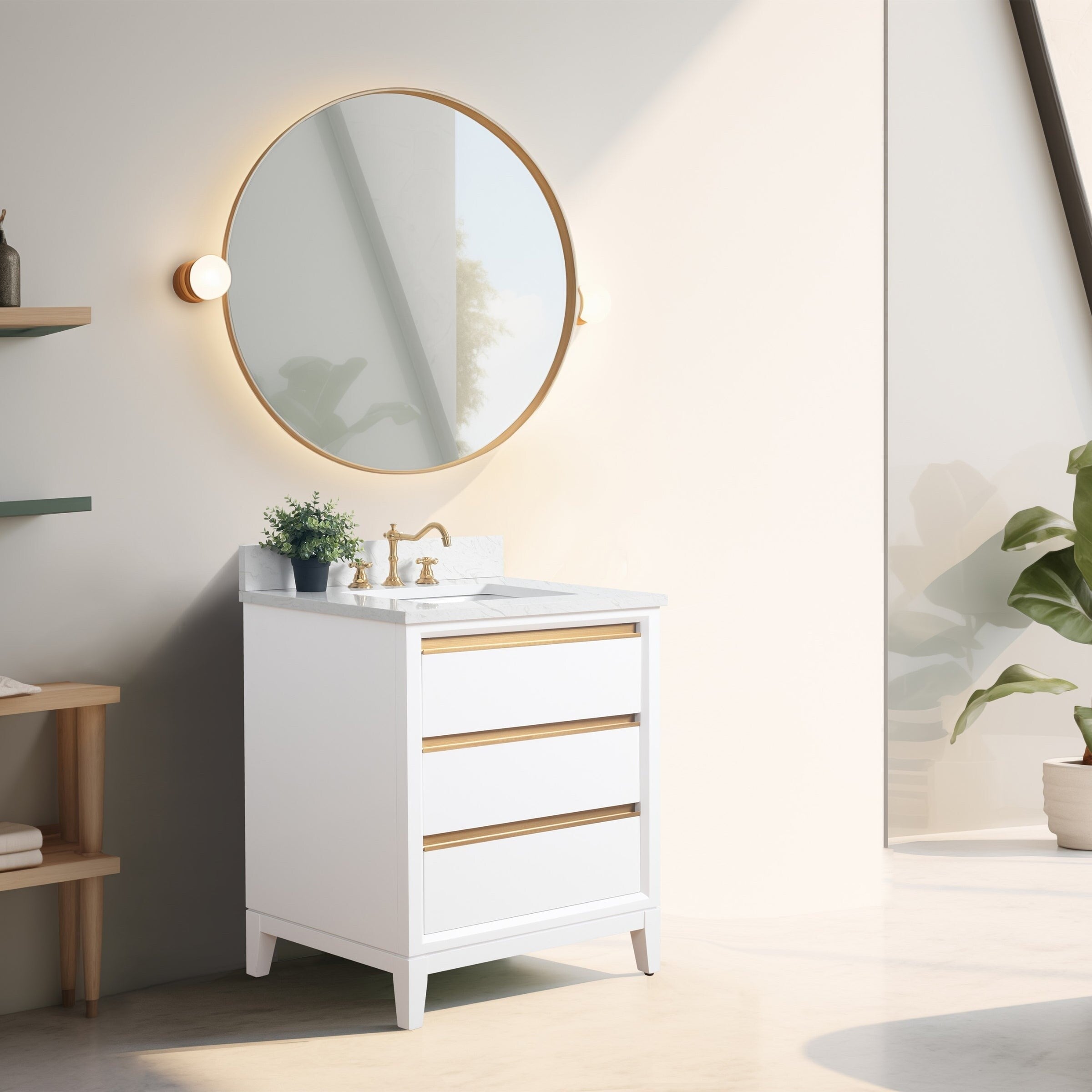 Vanity Art Bathroom Vanity with Ceramic Sink and Engineered Marble Top