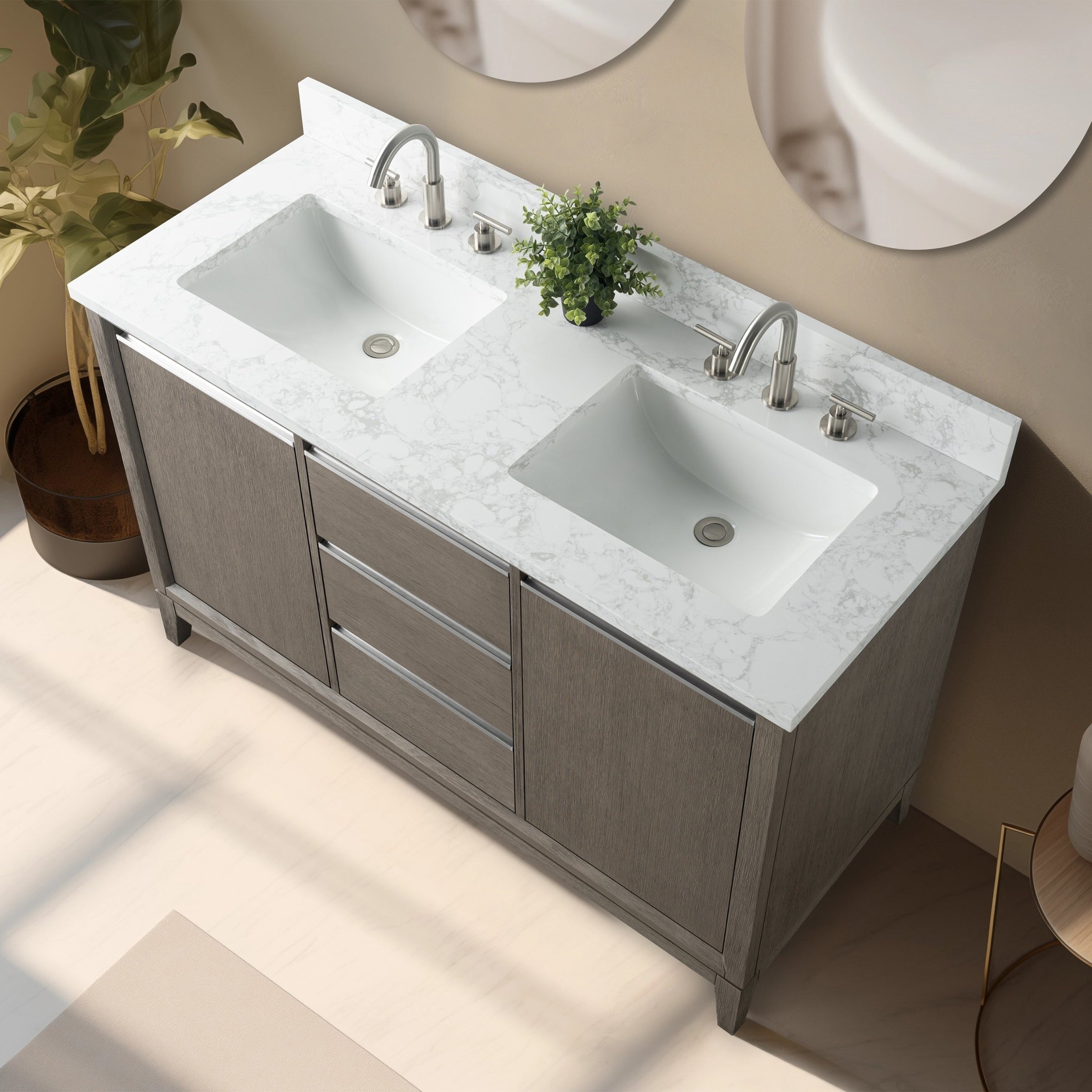 Vanity Art Bathroom Vanity with Ceramic Sink and Engineered Marble Top