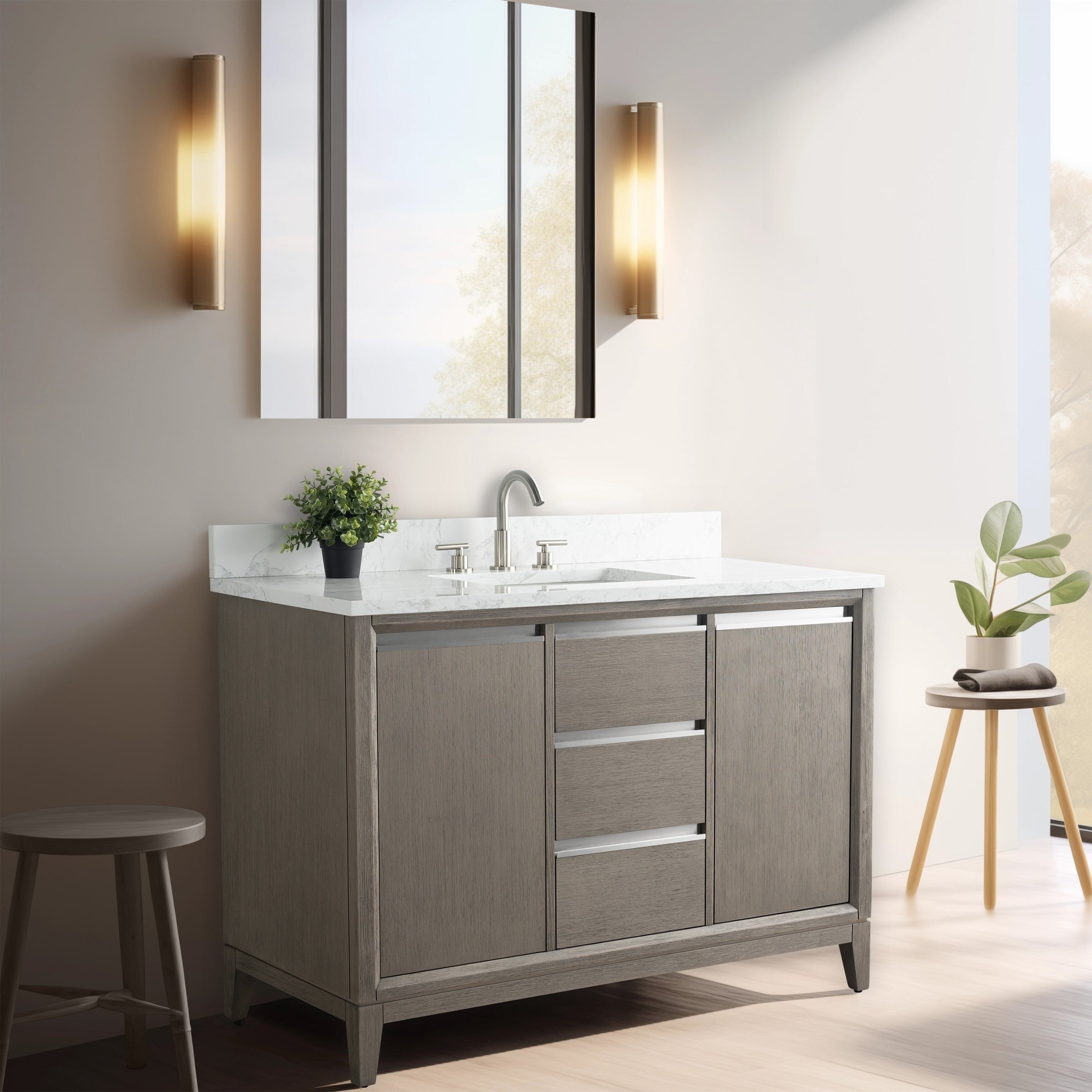 Vanity Art Bathroom Vanity with Ceramic Sink and Engineered Marble Top