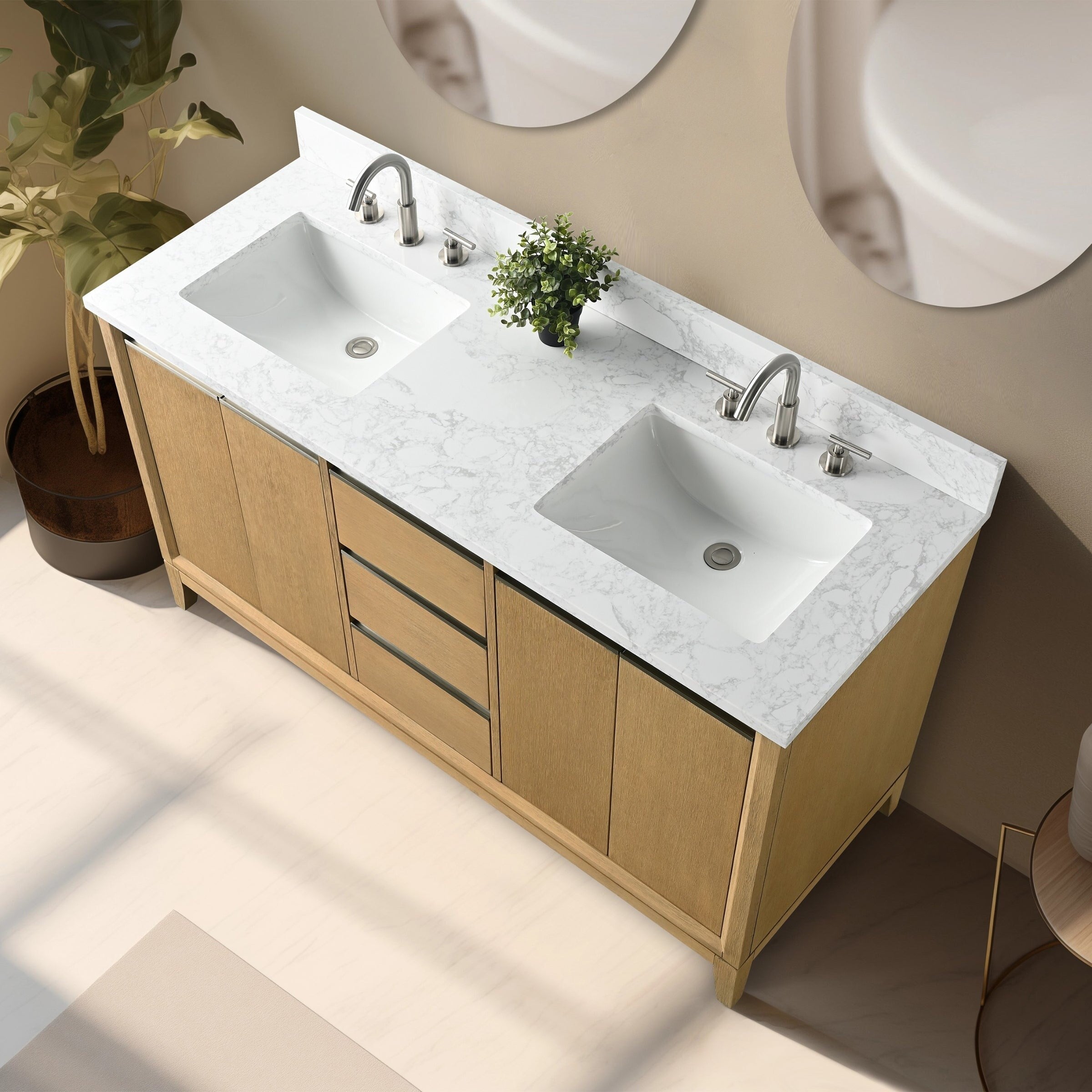 Vanity Art Bathroom Vanity with Ceramic Sink and Engineered Marble Top