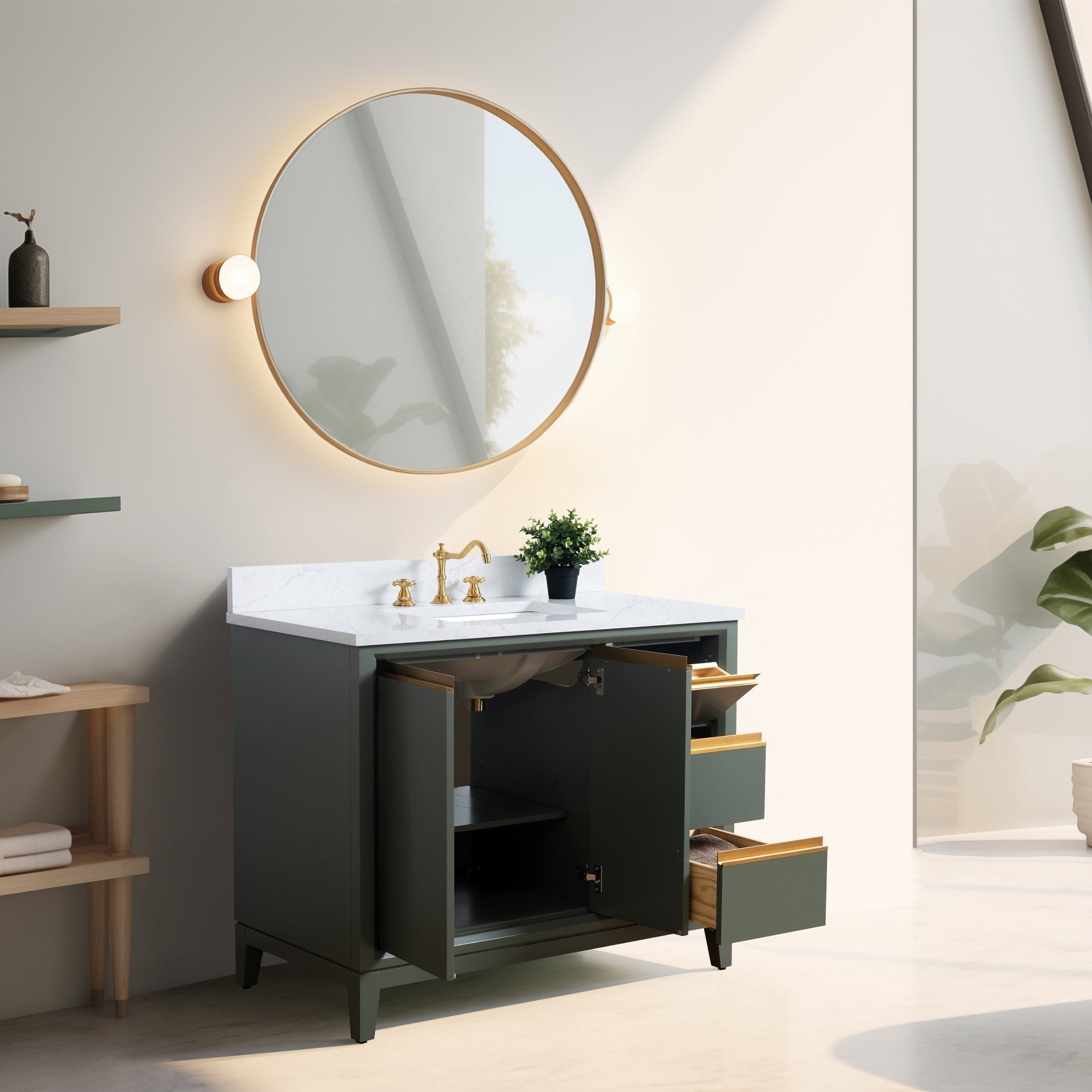 Vanity Art Bathroom Vanity with Ceramic Sink and Engineered Marble Top