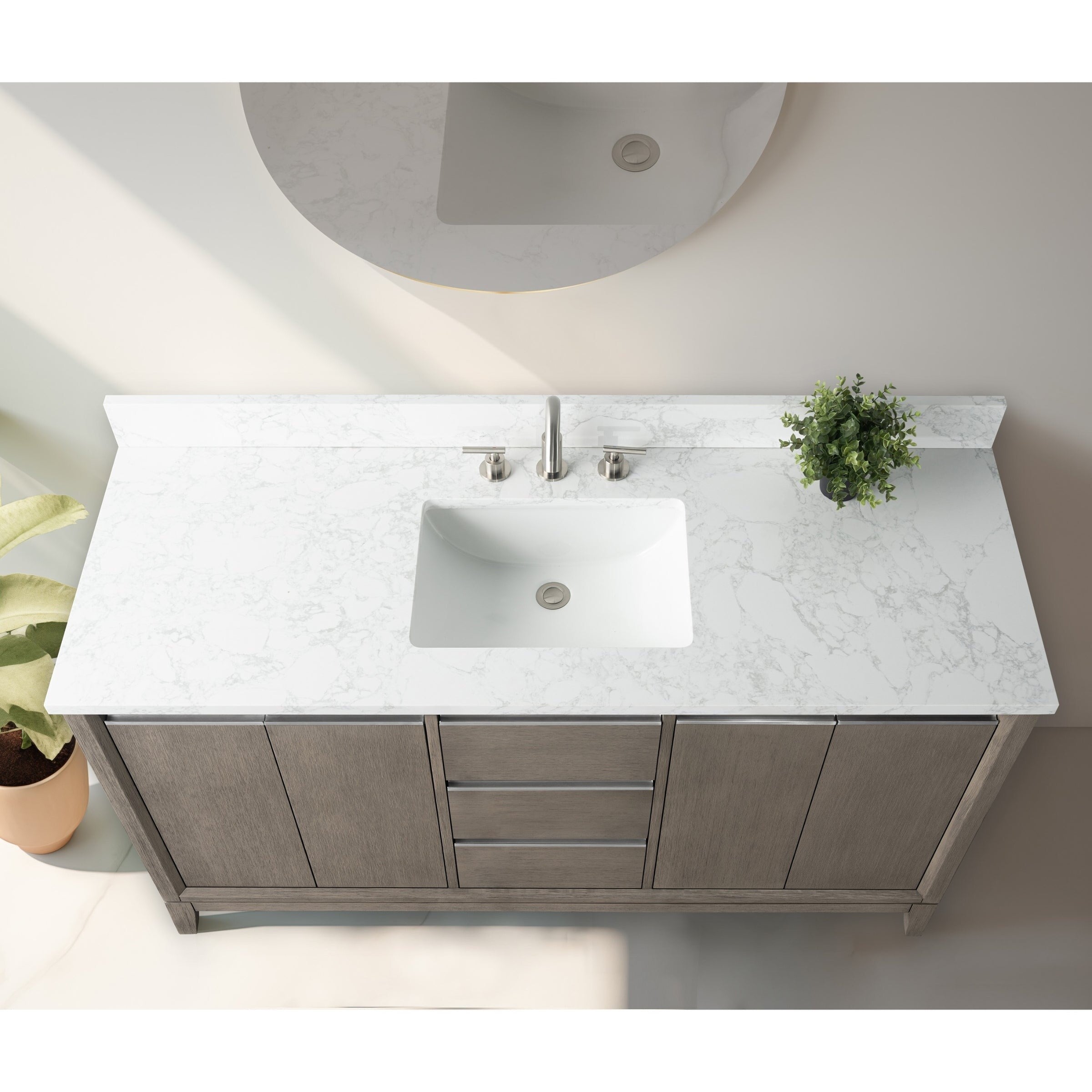 Vanity Art Bathroom Vanity with Ceramic Sink and Engineered Marble Top