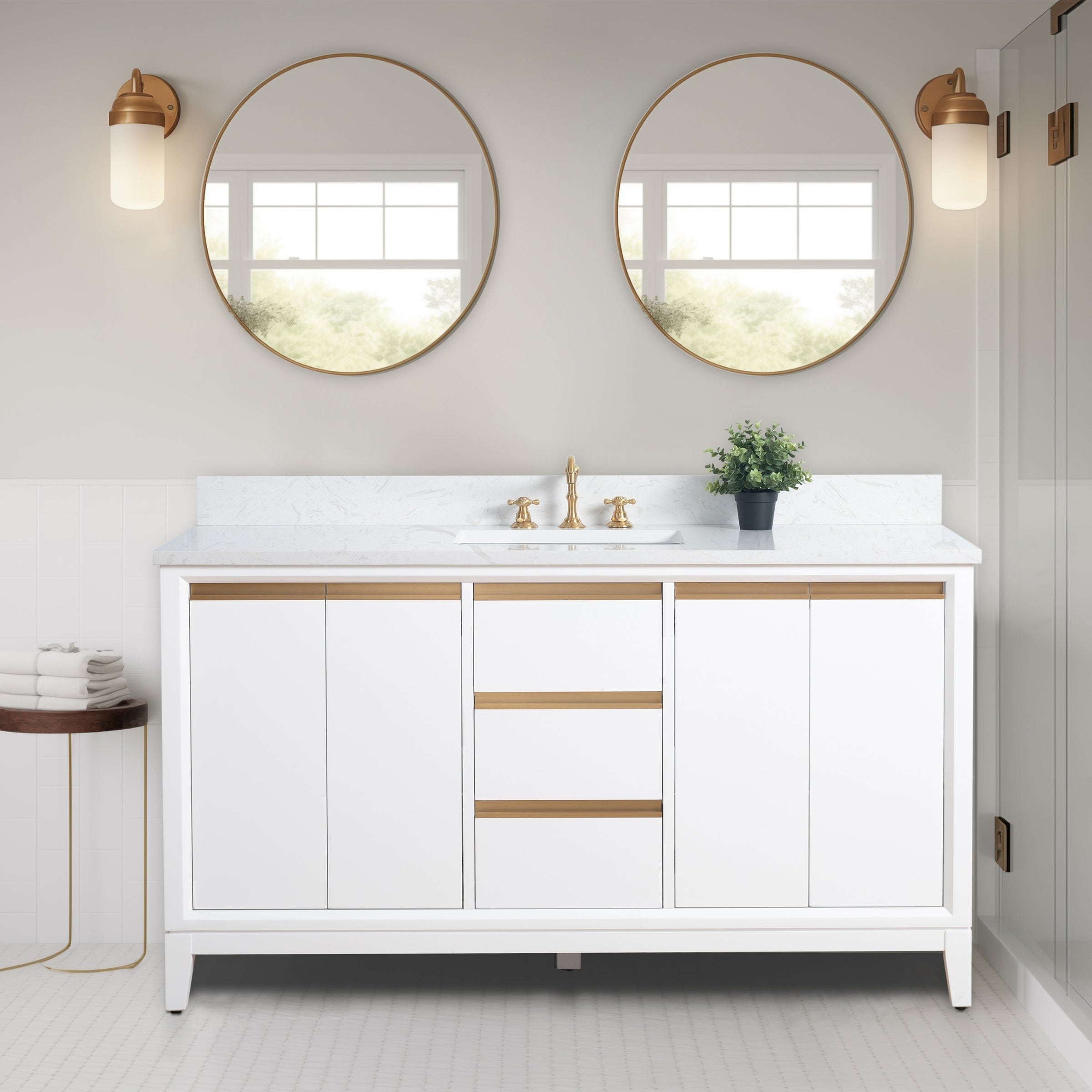 Vanity Art Bathroom Vanity with Ceramic Sink and Engineered Marble Top