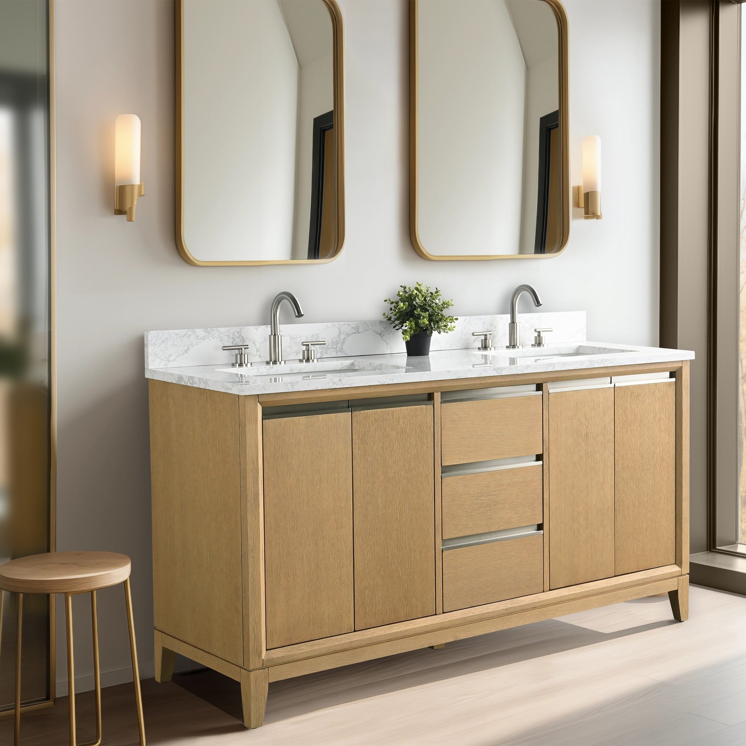 Vanity Art Bathroom Vanity with Ceramic Sink and Engineered Marble Top