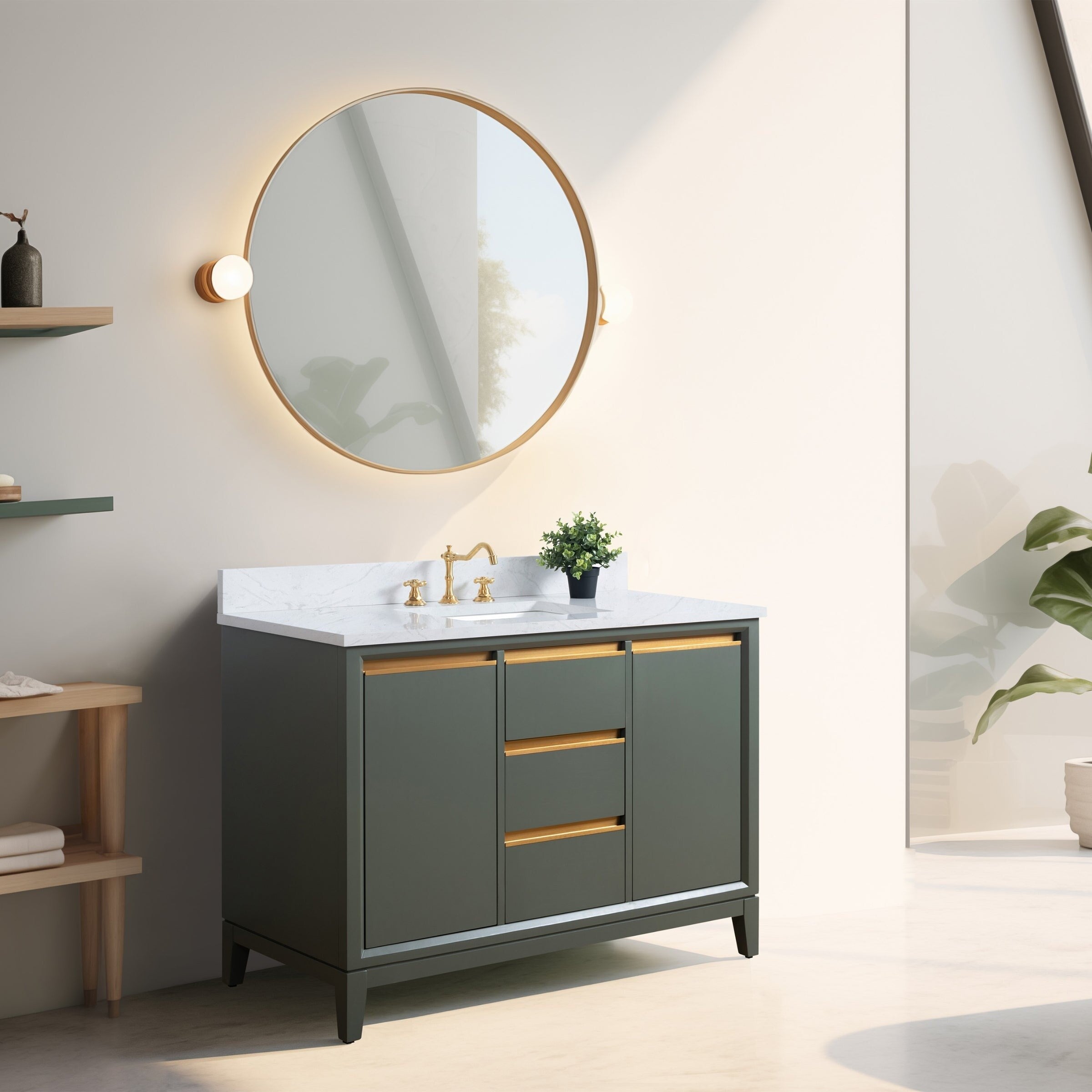 Vanity Art Bathroom Vanity with Ceramic Sink and Engineered Marble Top