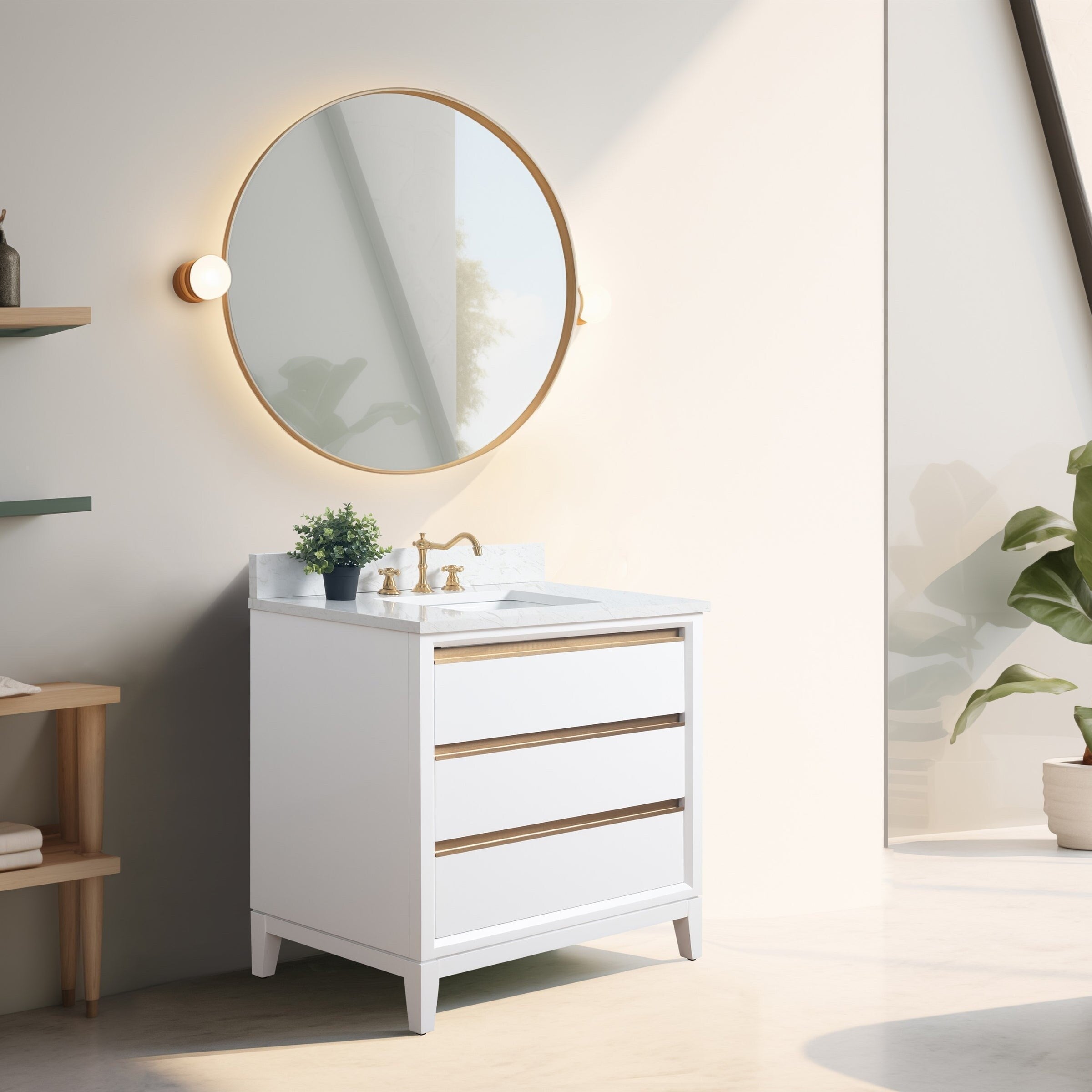 Vanity Art Bathroom Vanity with Ceramic Sink and Engineered Marble Top