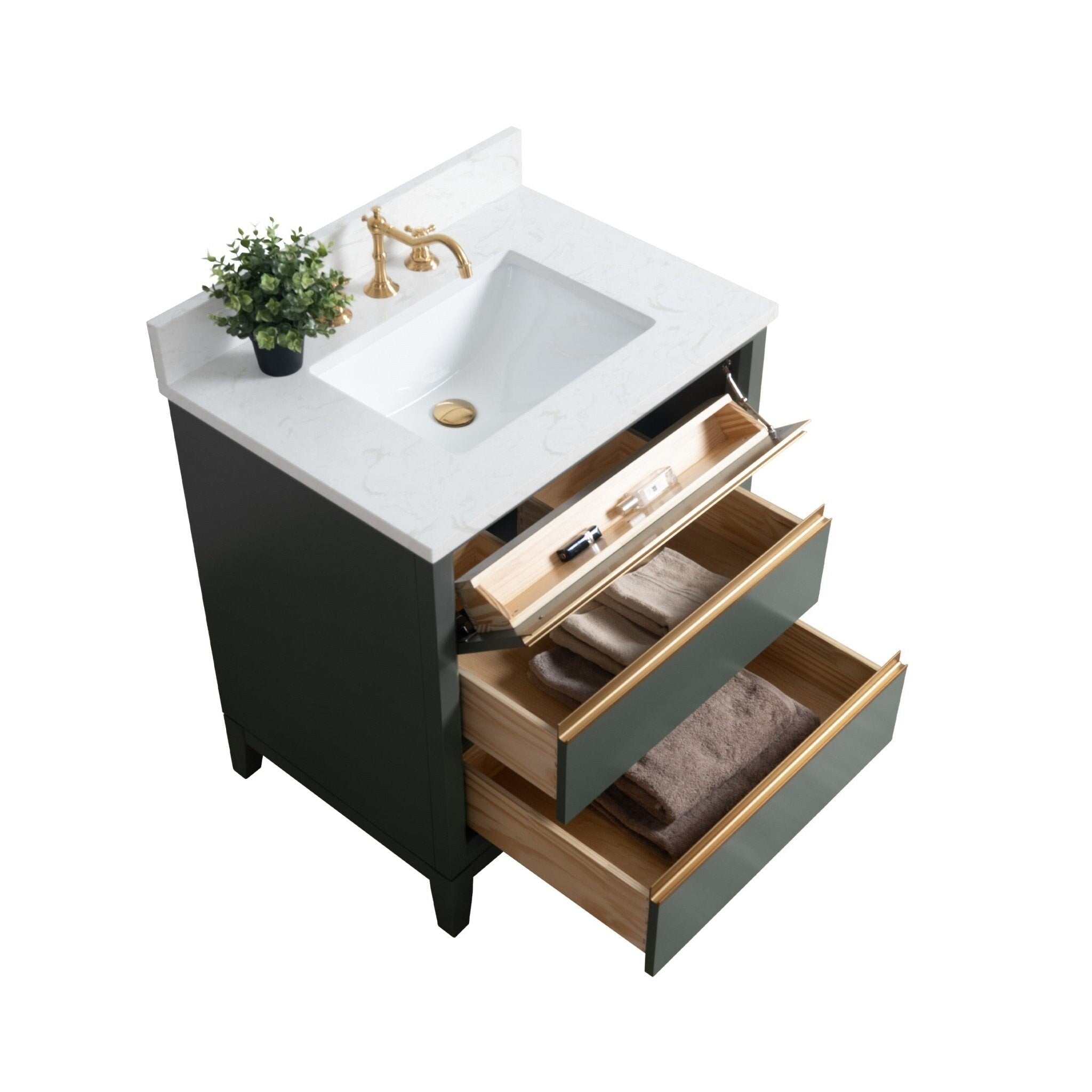 Vanity Art Bathroom Vanity with Ceramic Sink and Engineered Marble Top