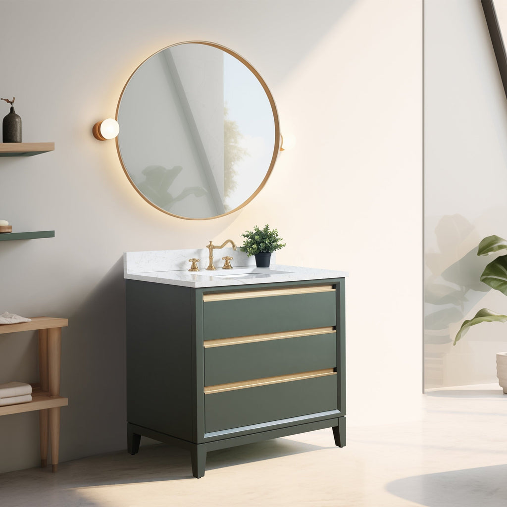 Vanity Art Bathroom Vanity with Ceramic Sink and Engineered Marble Top
